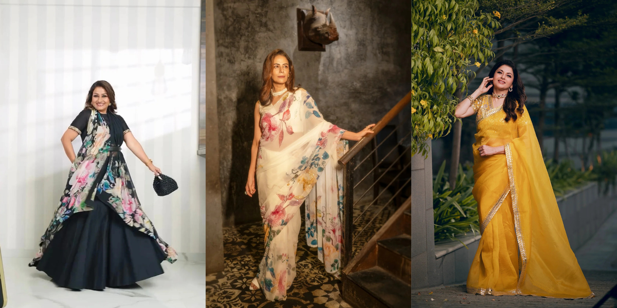 Shop celebrity-worn sarees online from Mehr by Annu. Explore best sarees worn by Dolly Jain, Mona Singh, Bhagyashree and more.  