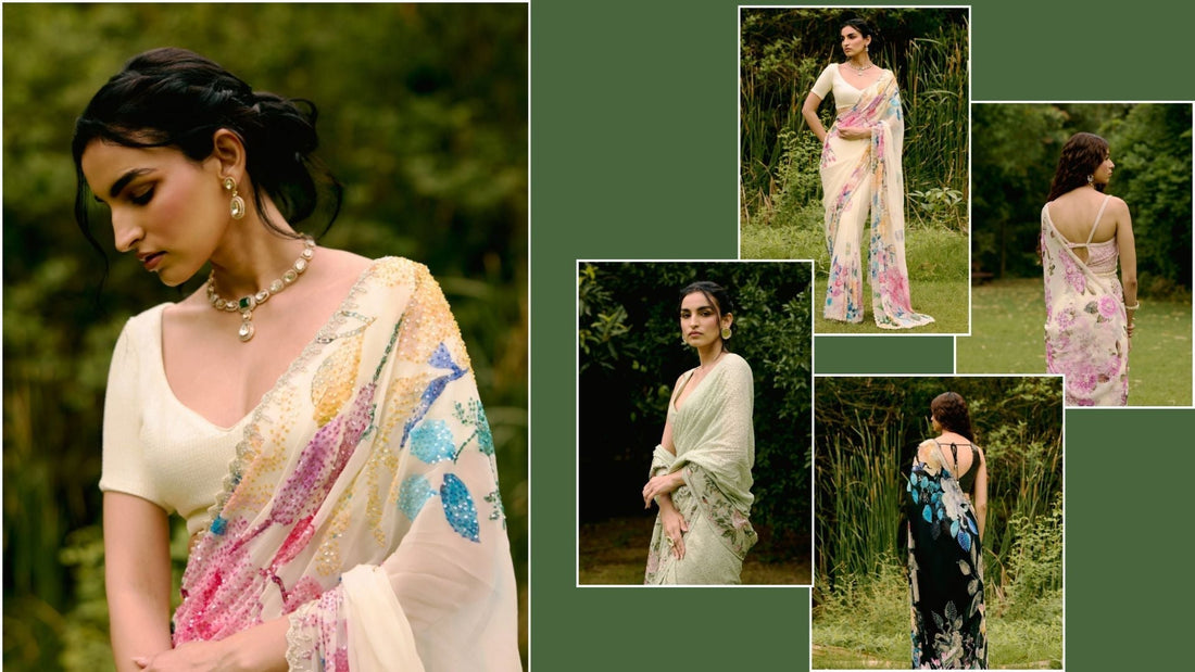  Woman in floral sequin saree