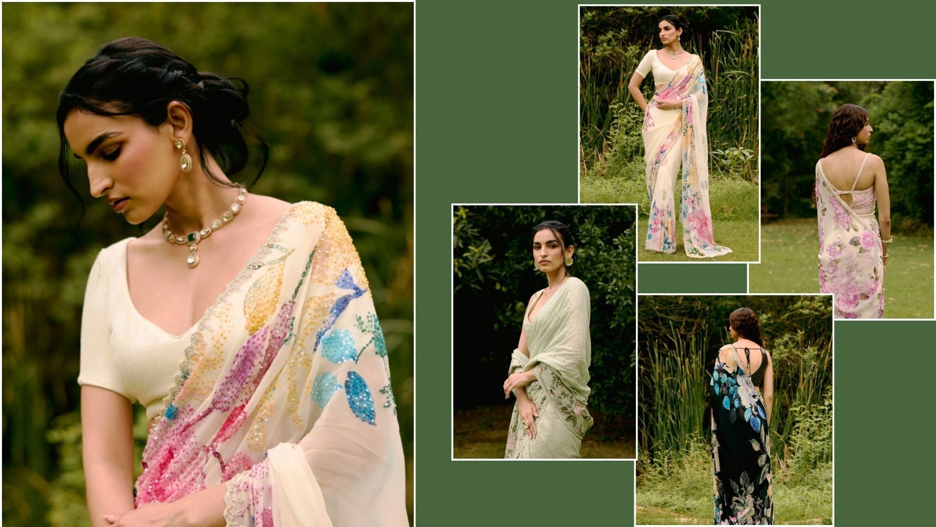  Woman in floral sequin saree
