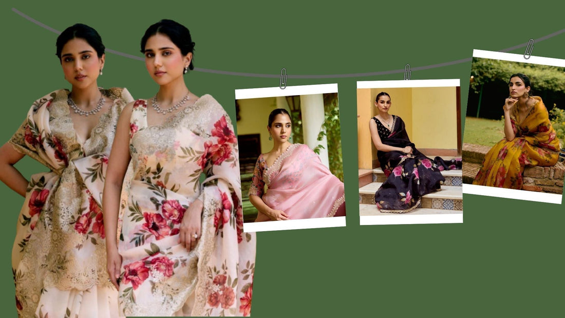  Elegant organza floral sarees for daytime functions