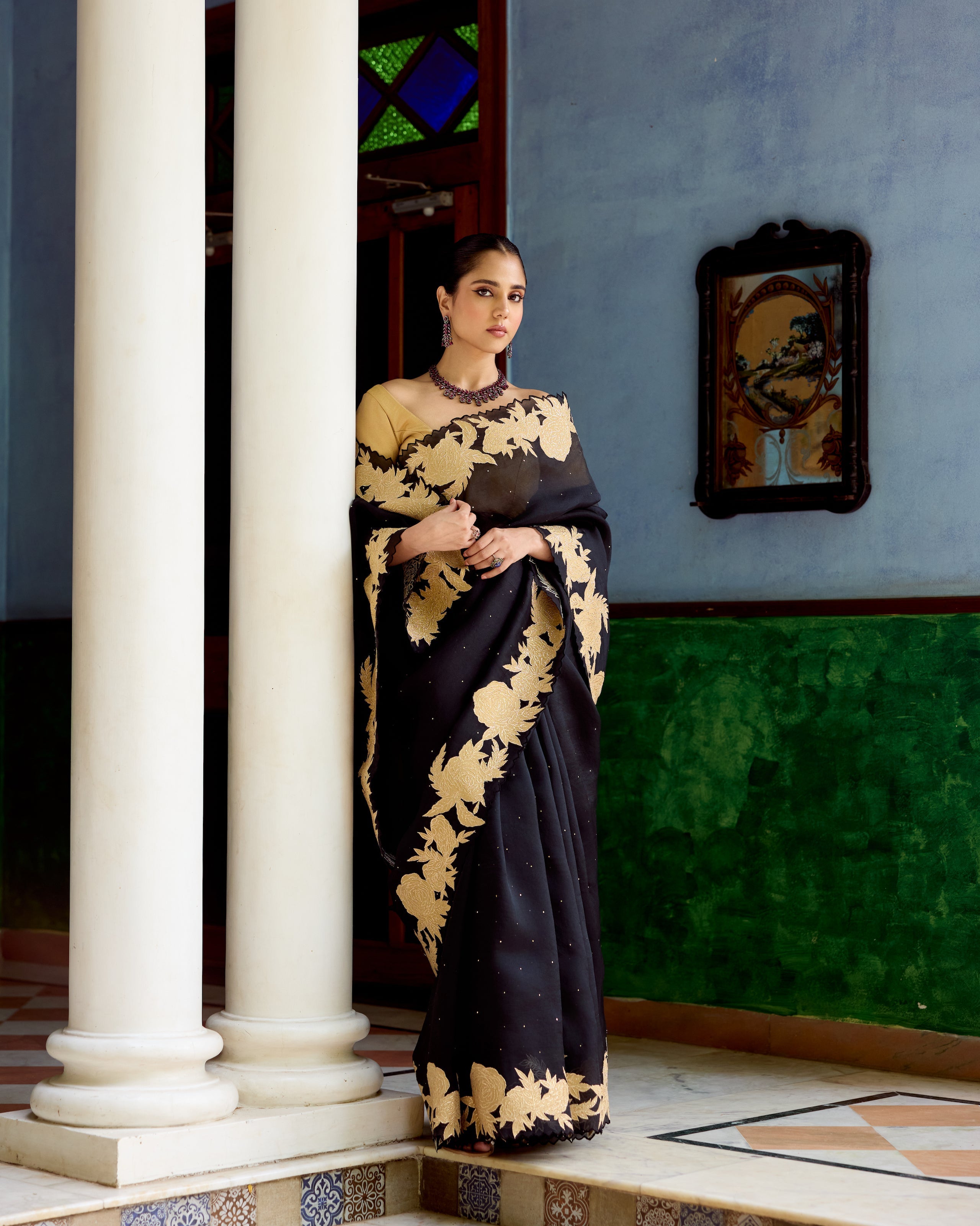 Black Organza Saree with Silk Tissue