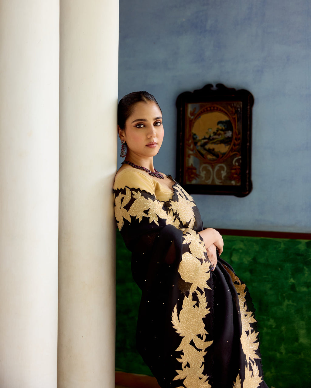 Black Organza Saree with Silk Tissue