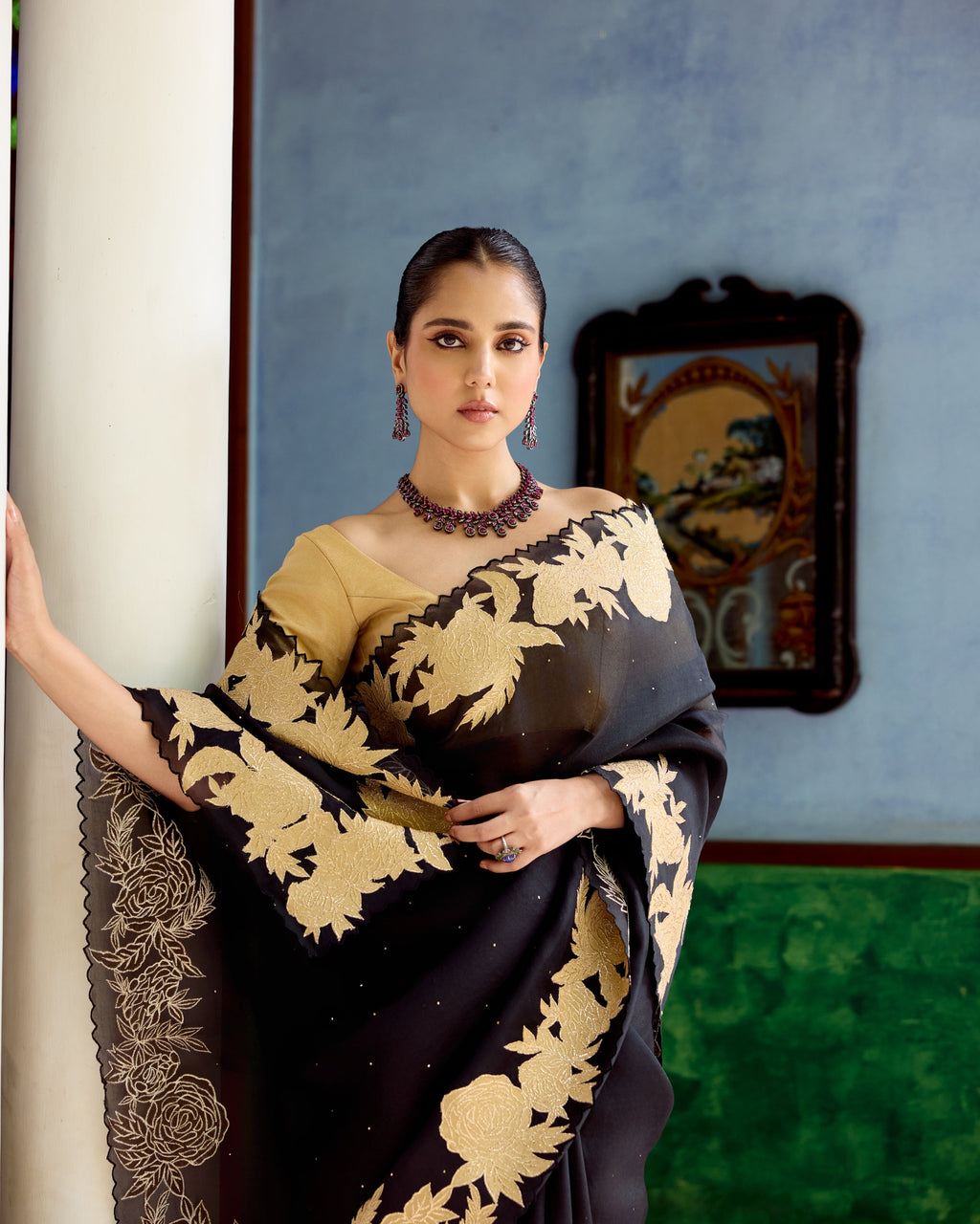 Black Organza Saree with Silk Tissue