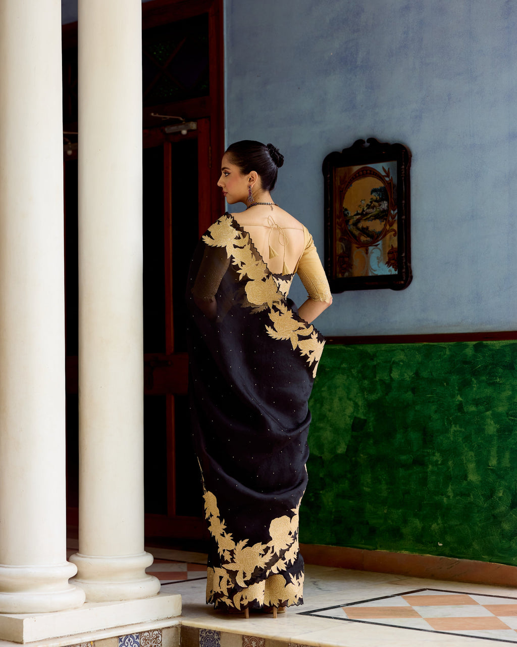 Black Organza Saree with Silk Tissue