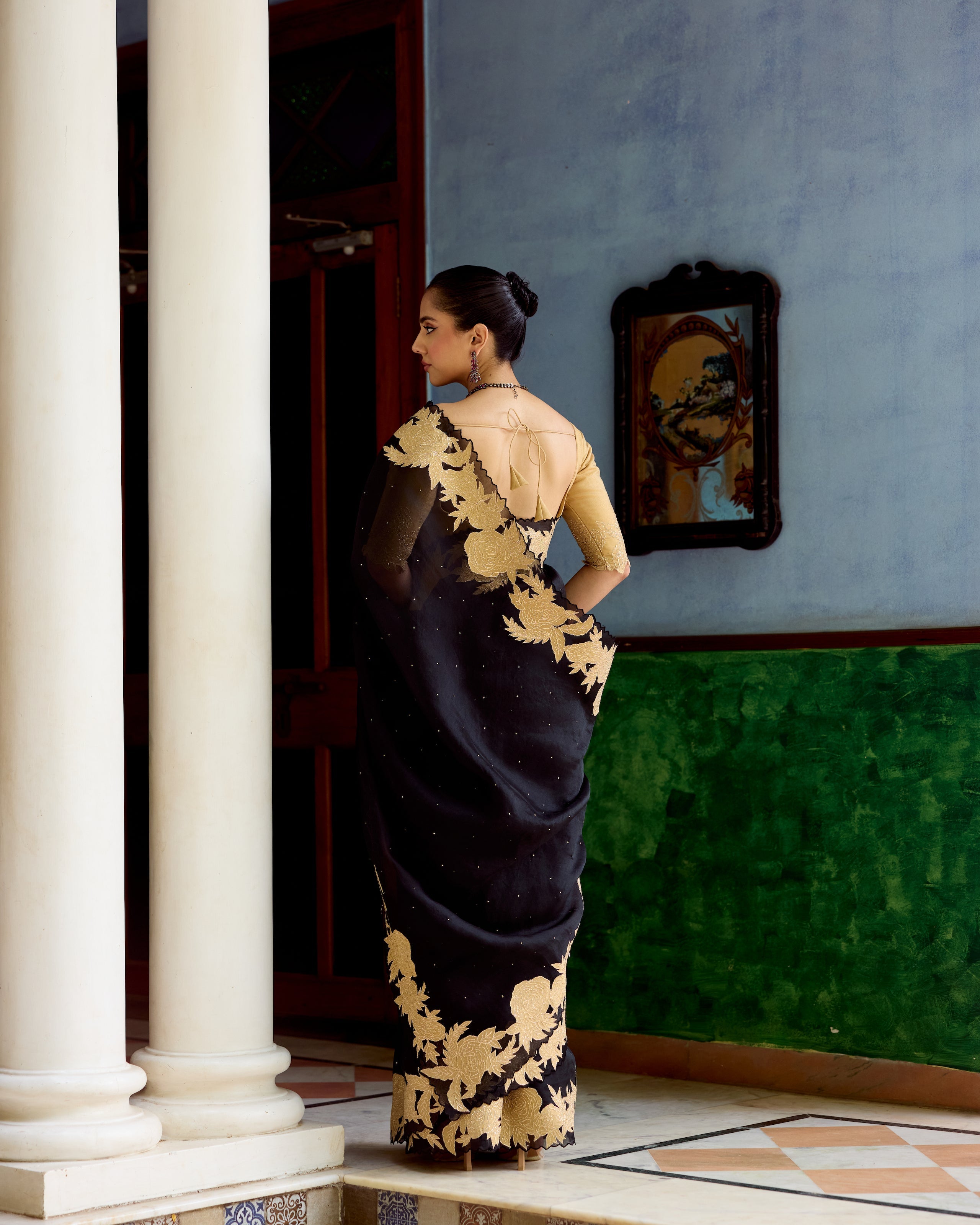 Black Organza Saree with Silk Tissue