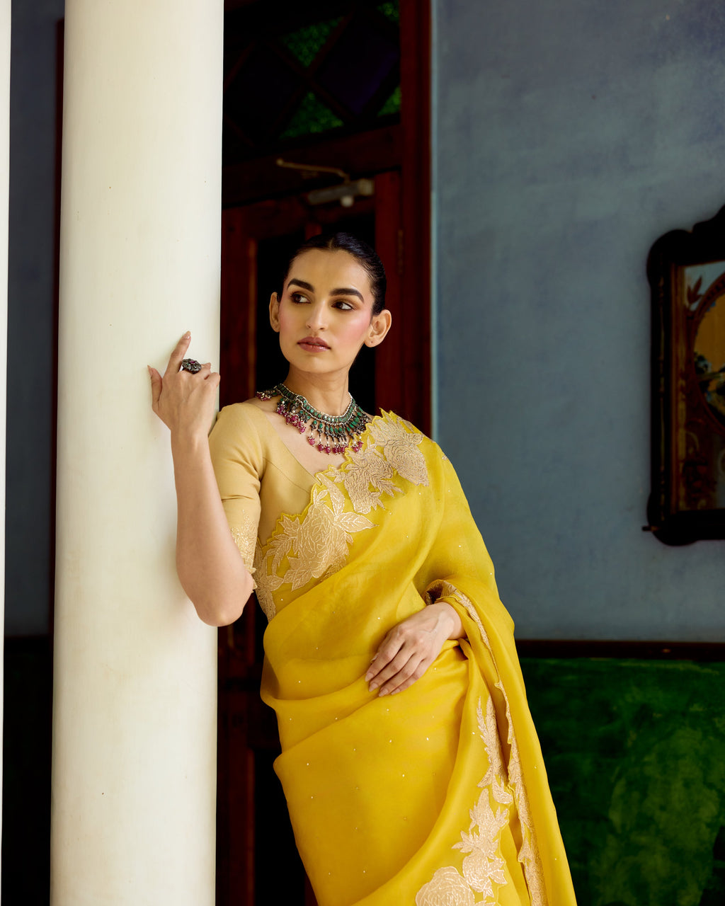 Yellow Organza Saree with Silk Tissue