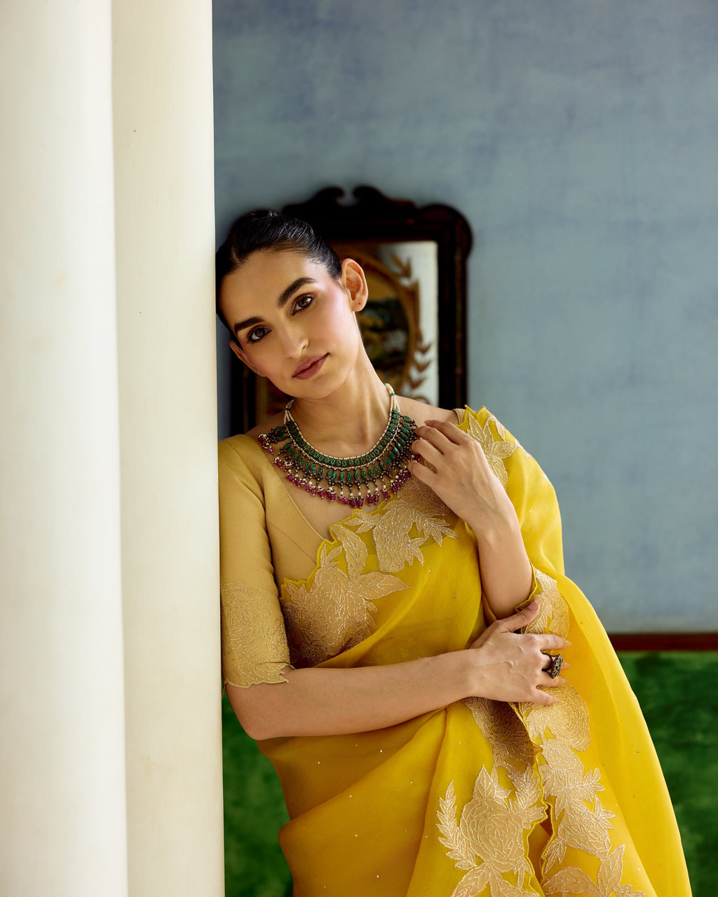 Yellow Organza Saree with Silk Tissue