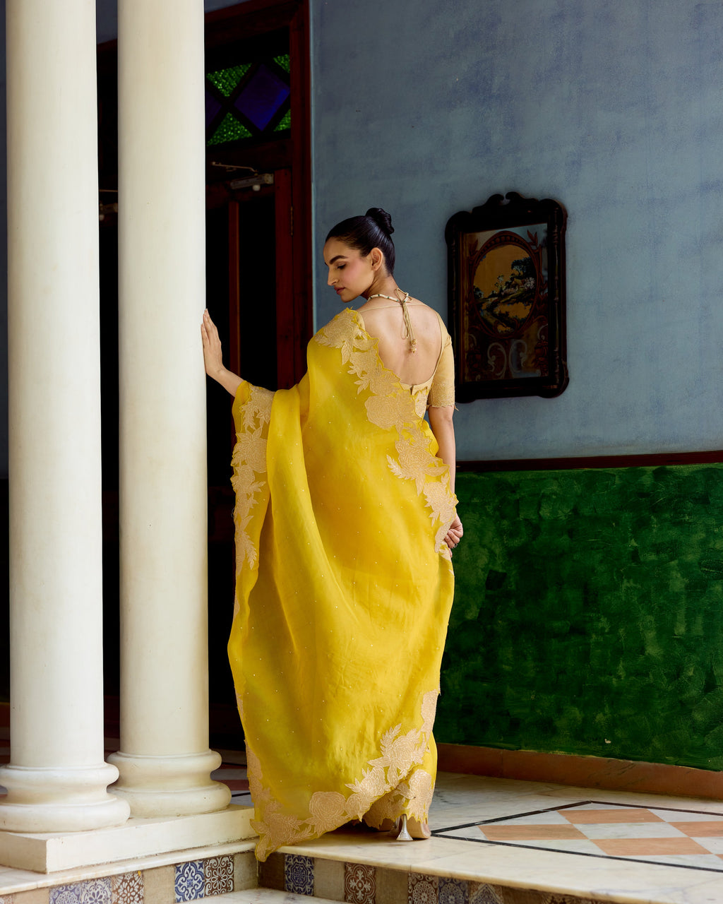 Yellow Organza Saree with Silk Tissue