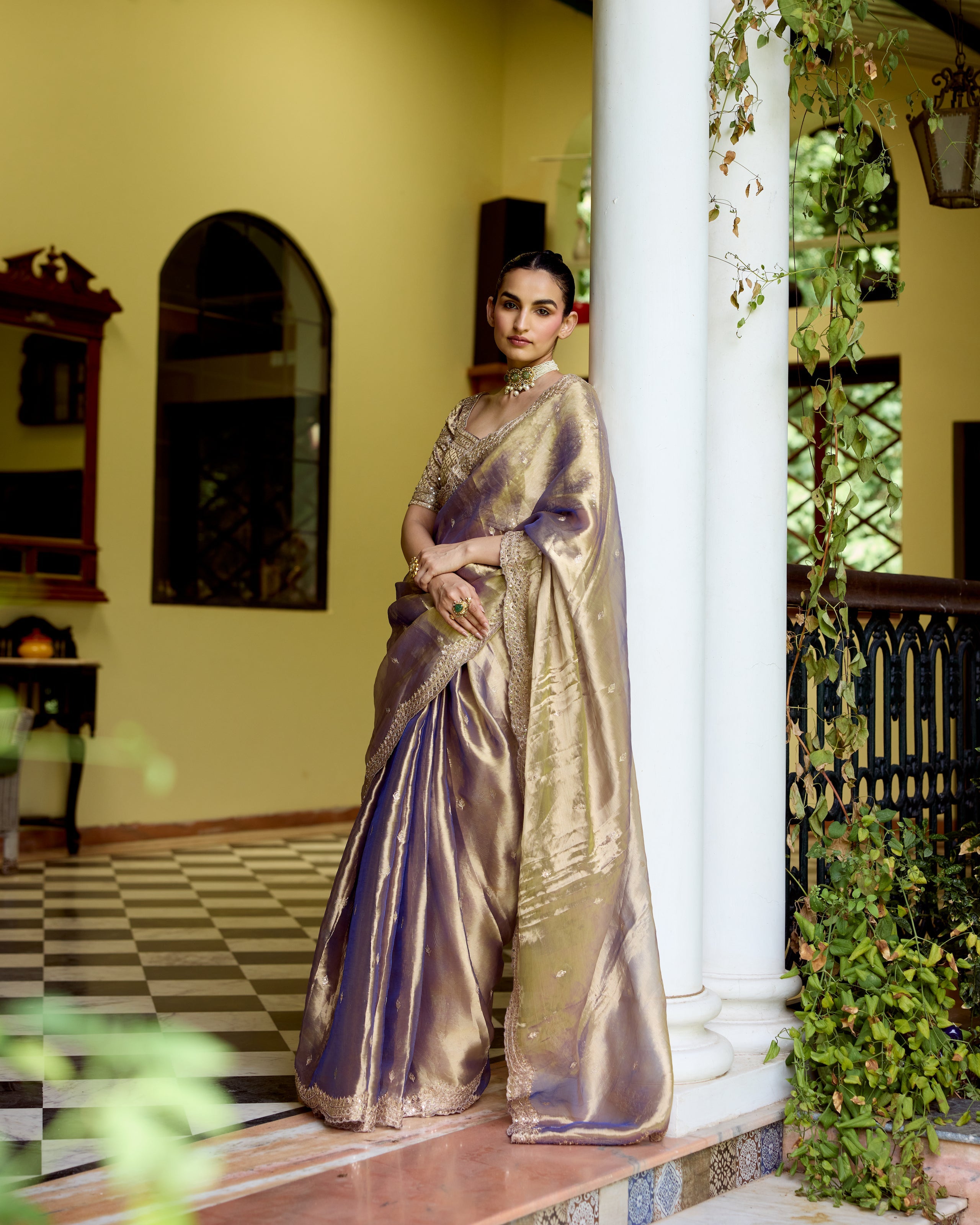 Purple Tissue Zardosi Saree