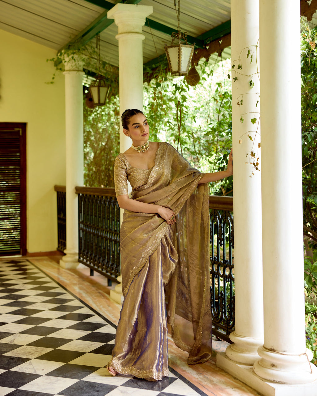 Purple Tissue Zardosi Saree
