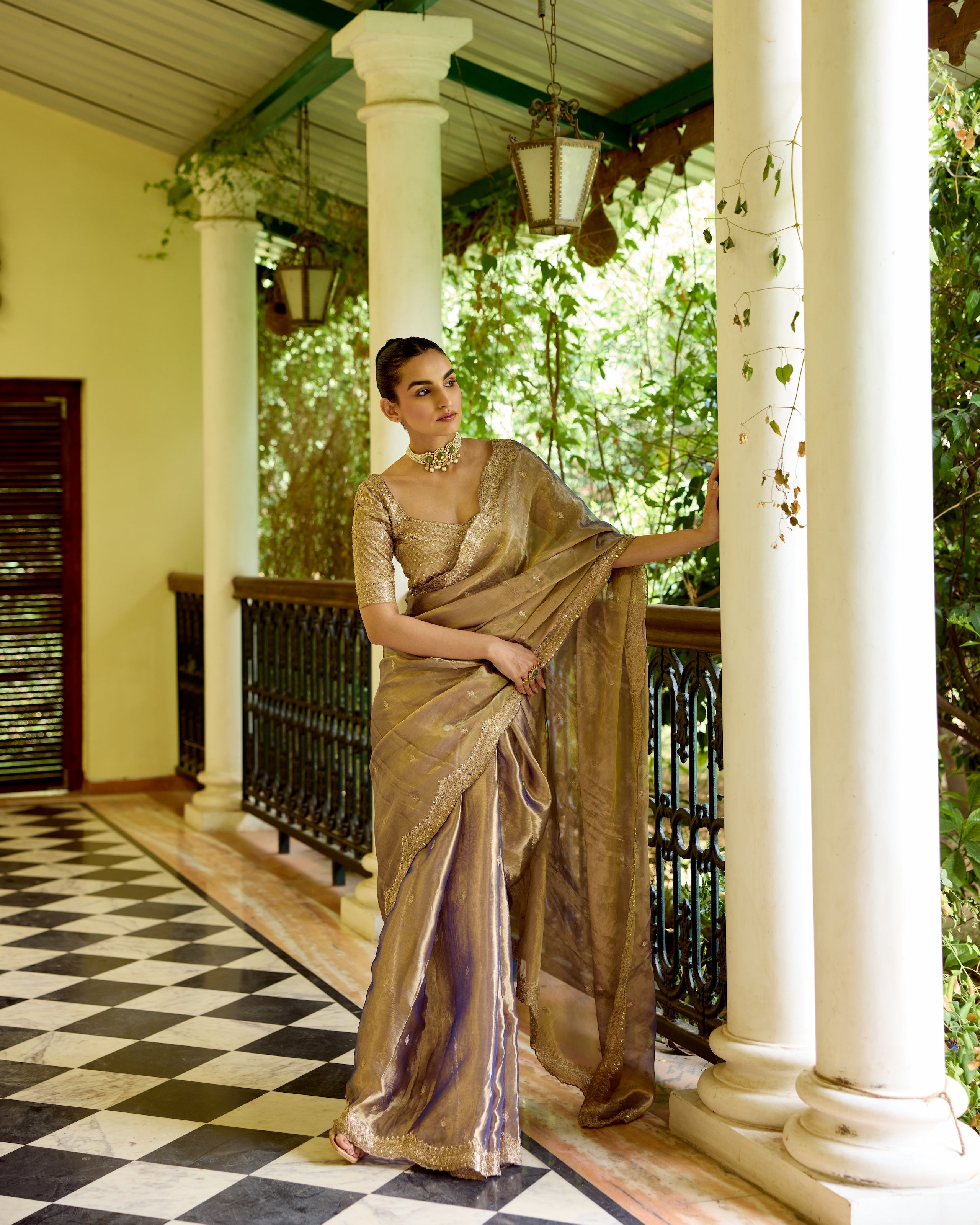 Purple Tissue Zardosi Saree