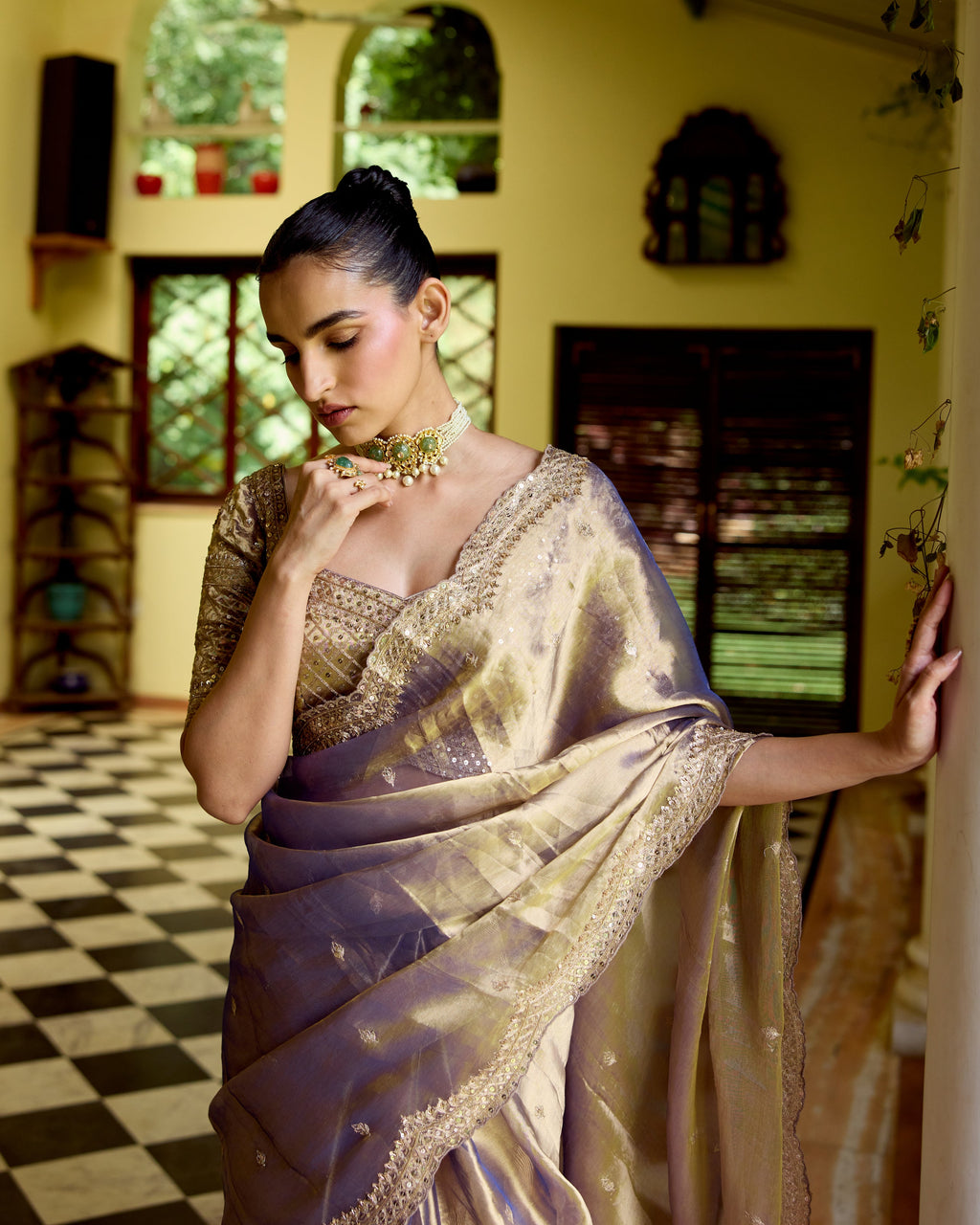 Purple Tissue Zardosi Saree