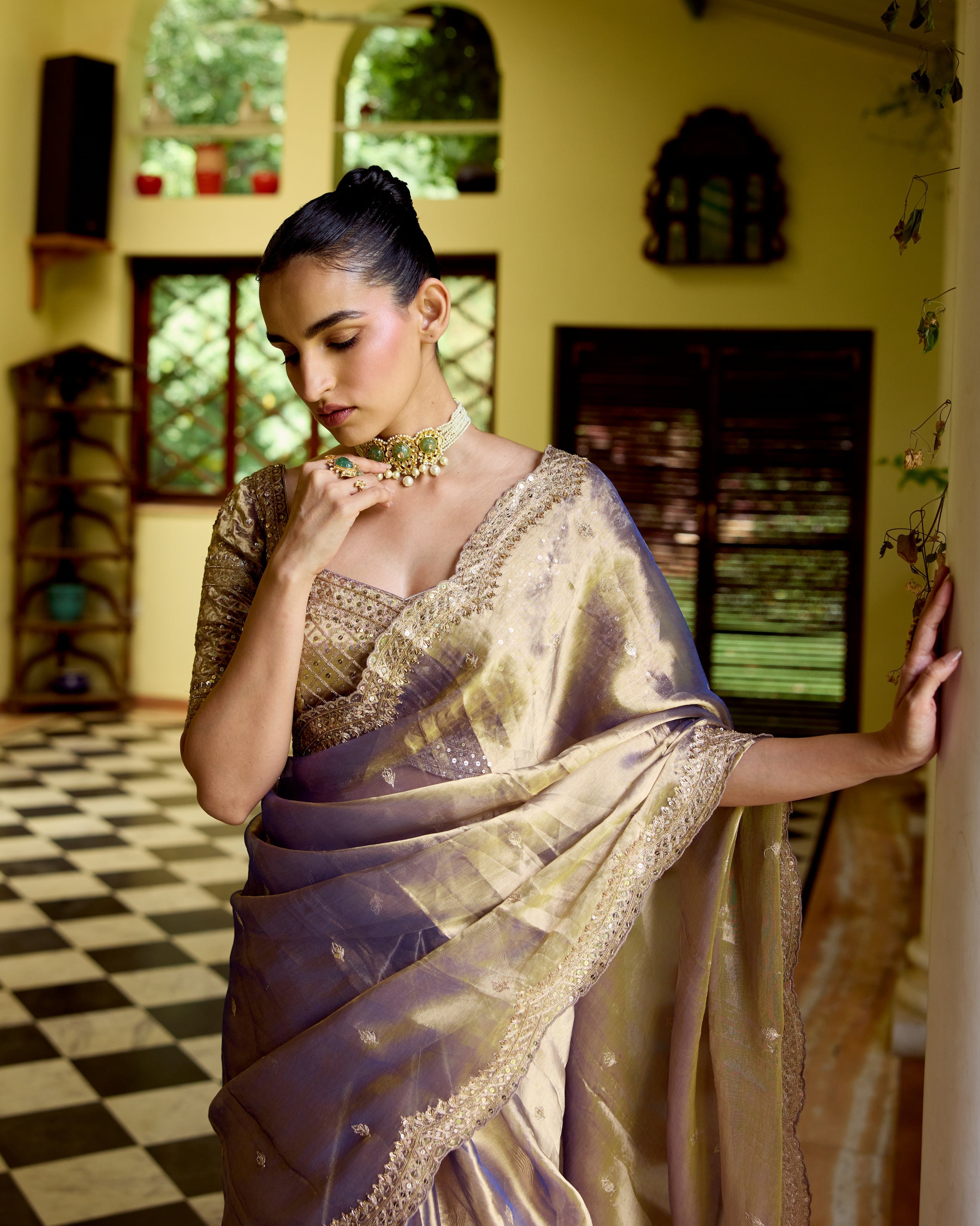 Purple Tissue Zardosi Saree