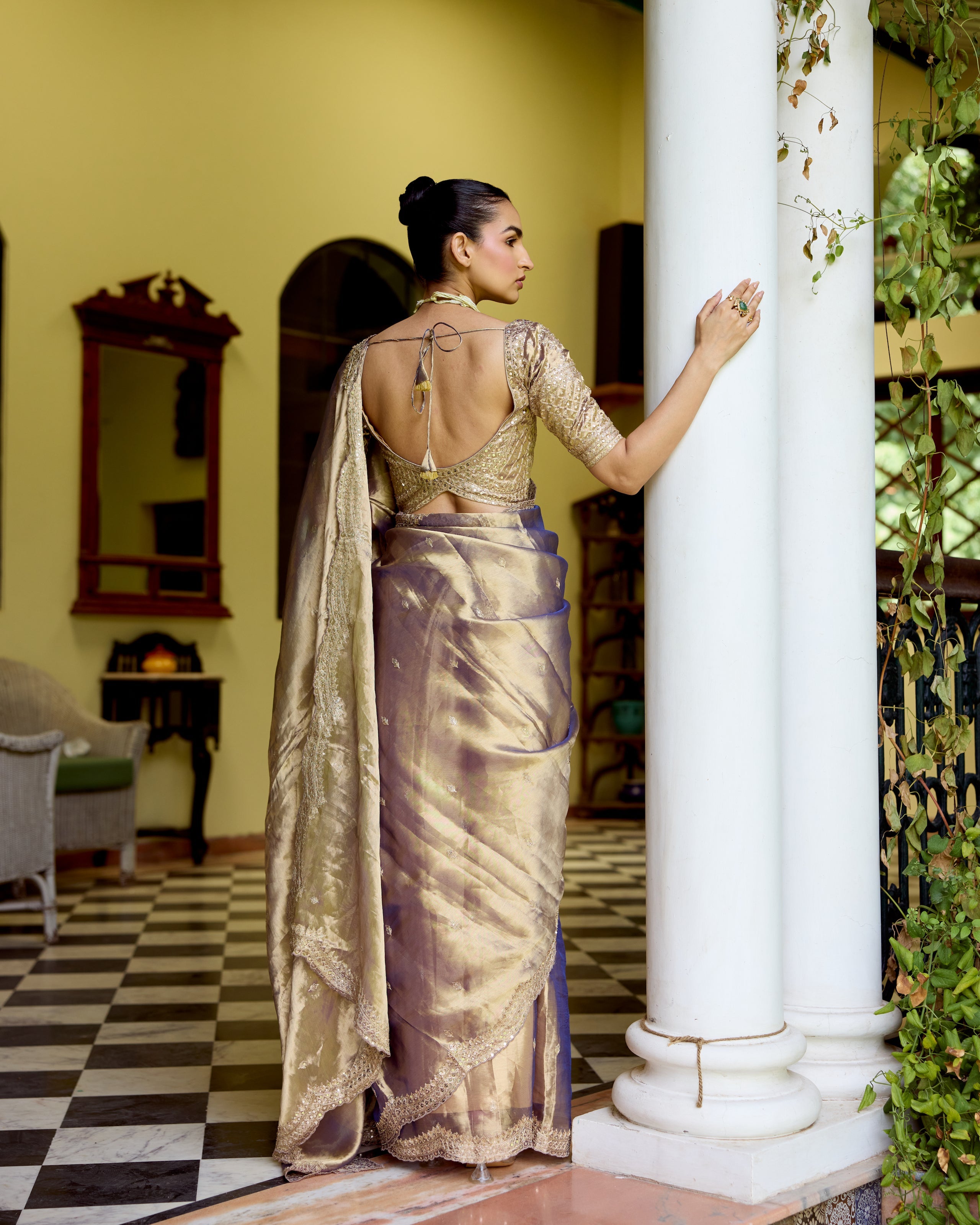 Purple Tissue Zardosi Saree