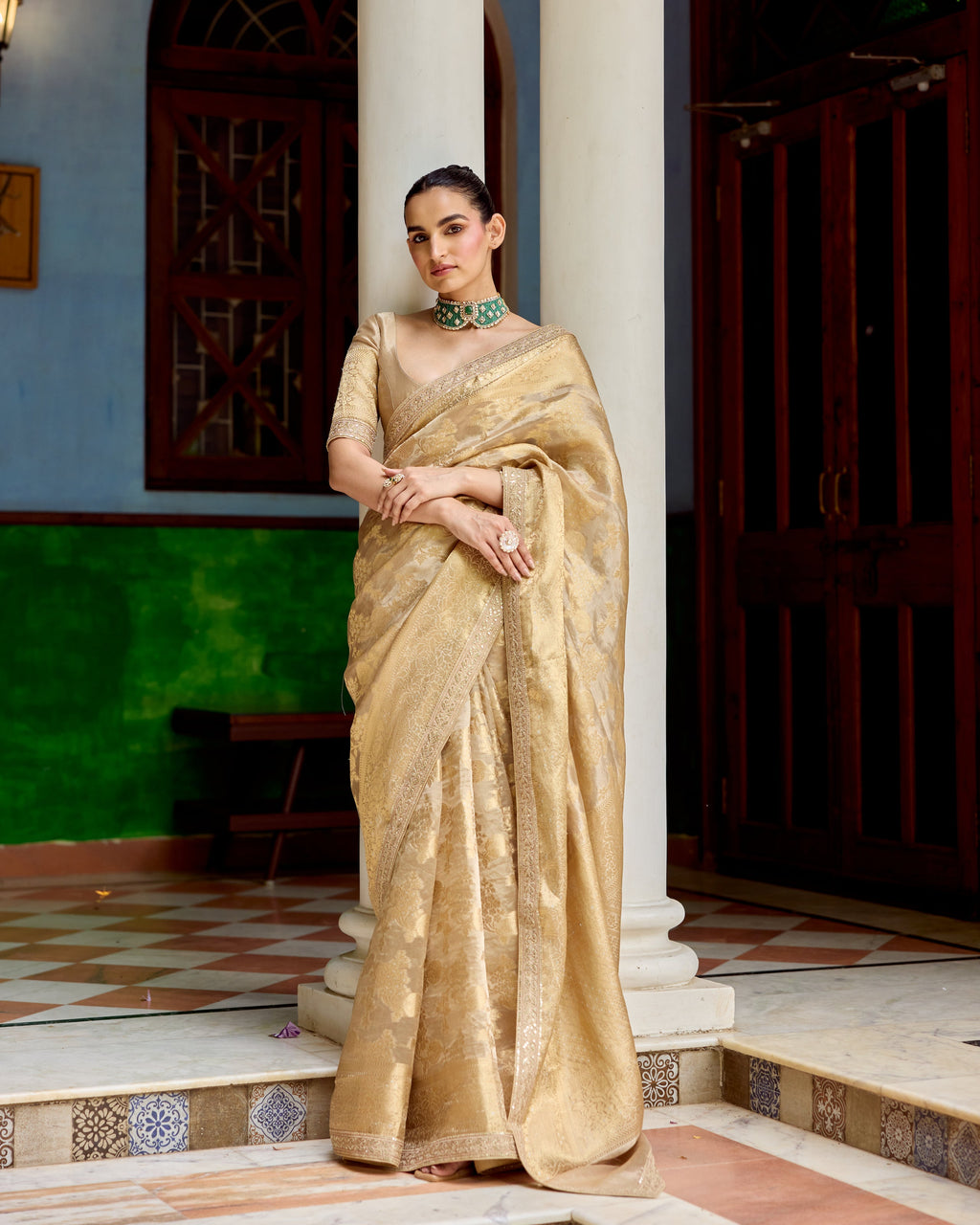 Gold Benarsi Tissue Saree with Sequin and Zari