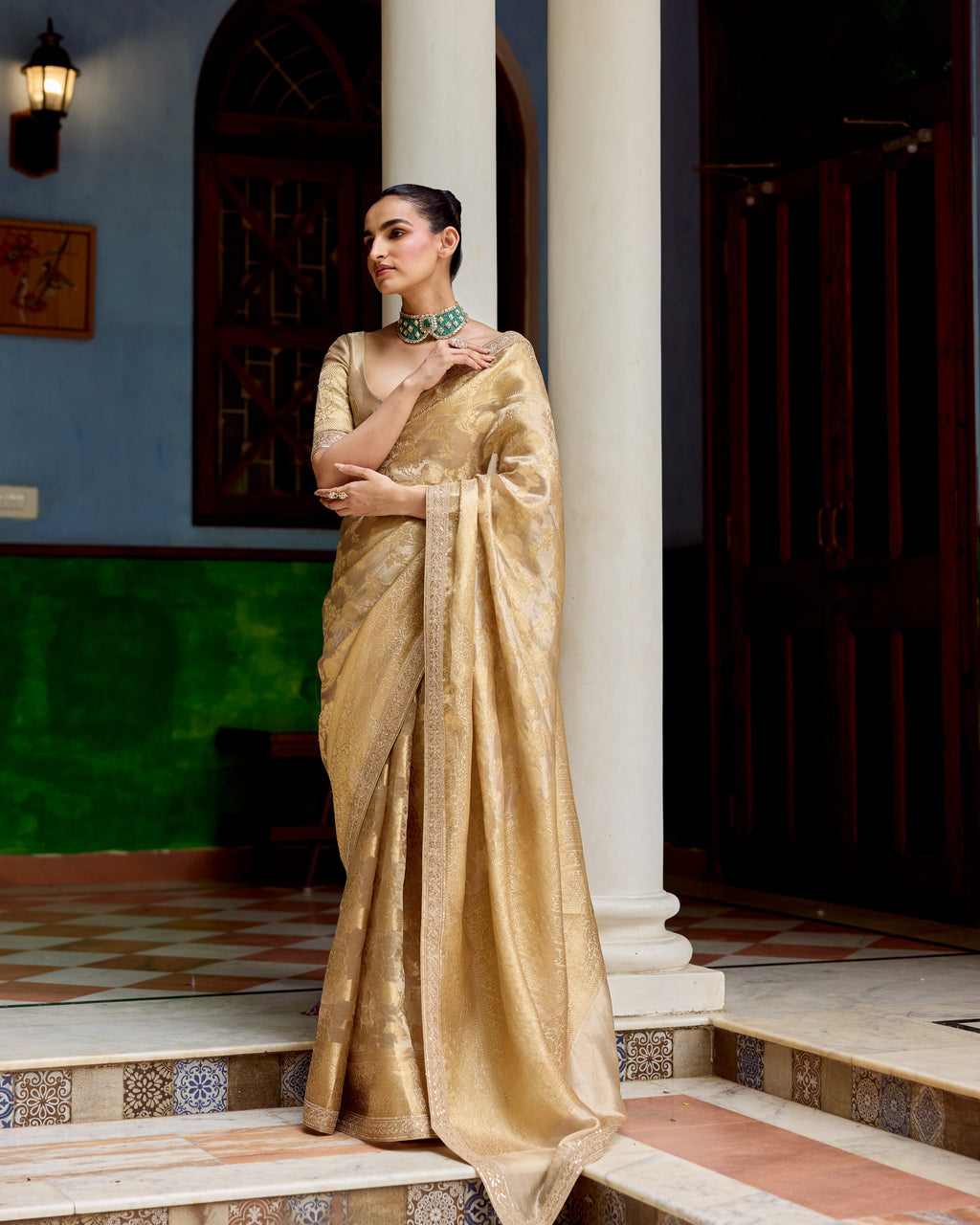Gold Benarsi Tissue Saree with Sequin and Zari
