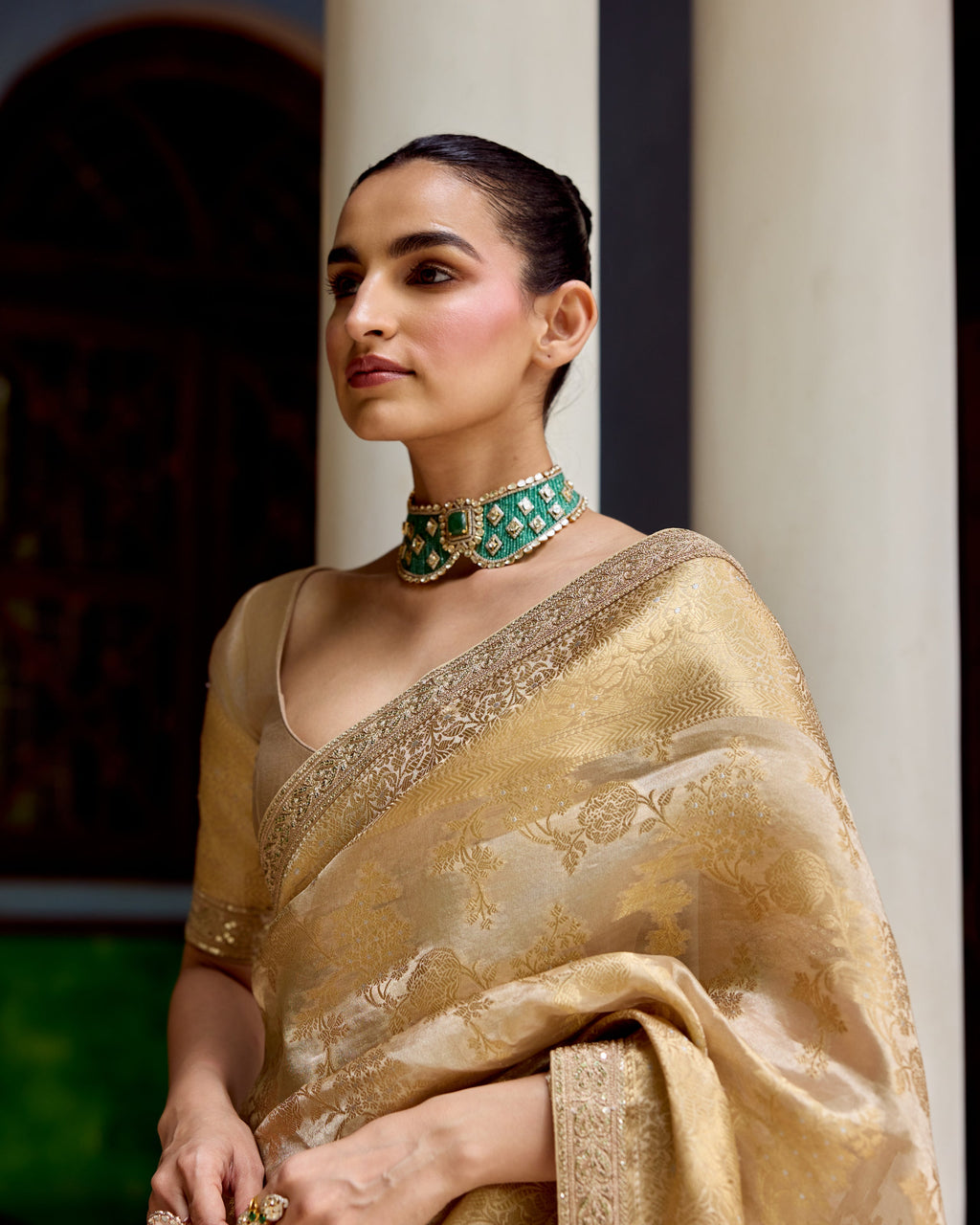 Gold Benarsi Tissue Saree with Sequin and Zari