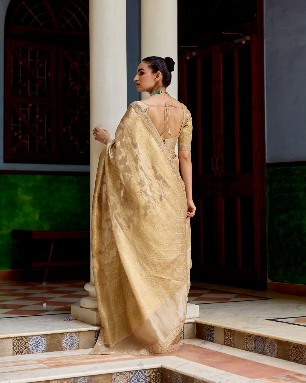 Gold Benarsi Tissue Saree with Sequin and Zari