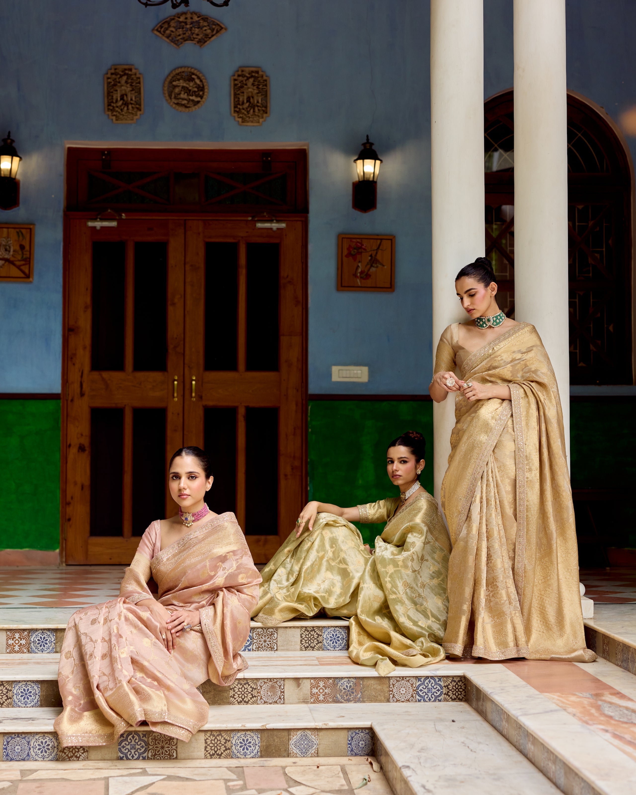 Olive Green Benarsi Tissue Saree with Sequin and Zari