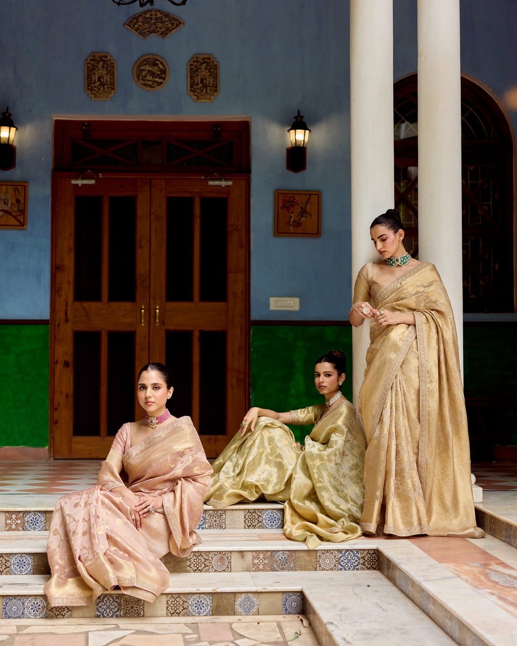 Rose Pink Benarsi Tissue Saree with Sequin and Zari