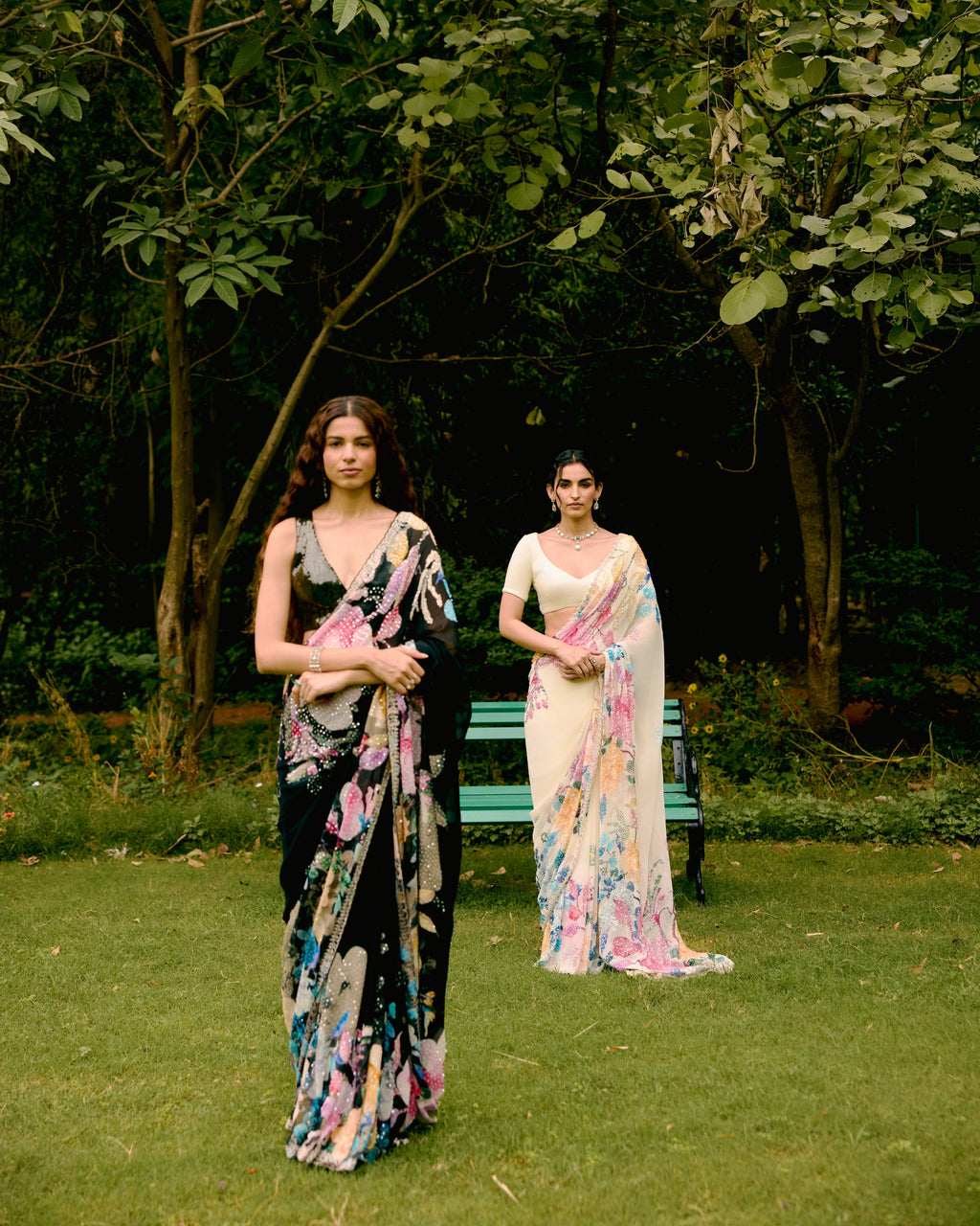 Black Georgette Printed Sequins Saree