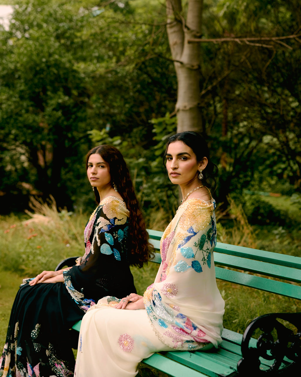 Creme Georgette Printed Sequin Saree