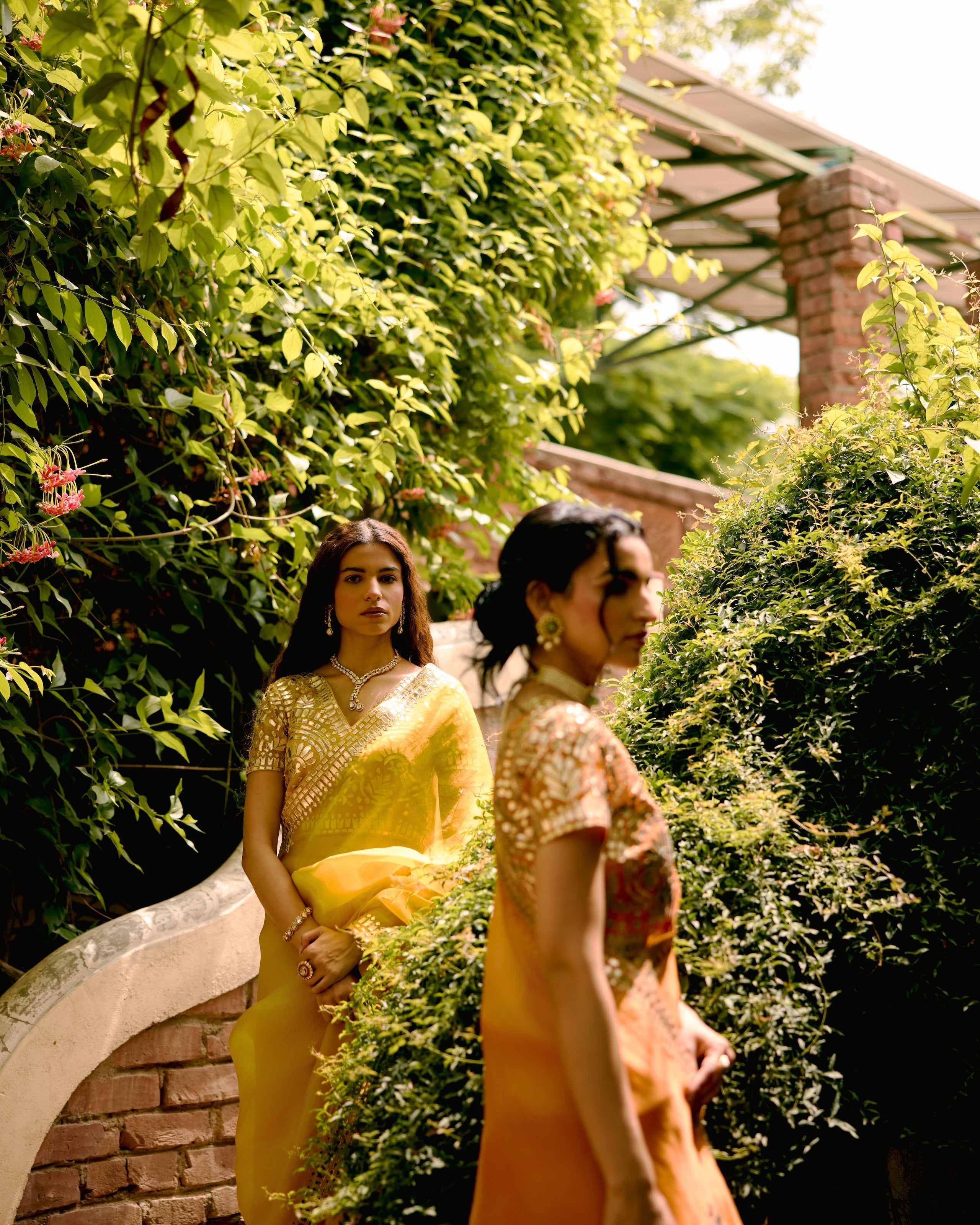 Yellow Organza Leather Embroidery Saree