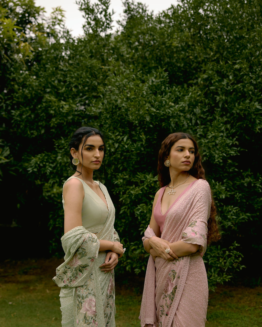 Green Georgette Sequins and Threadwork Saree