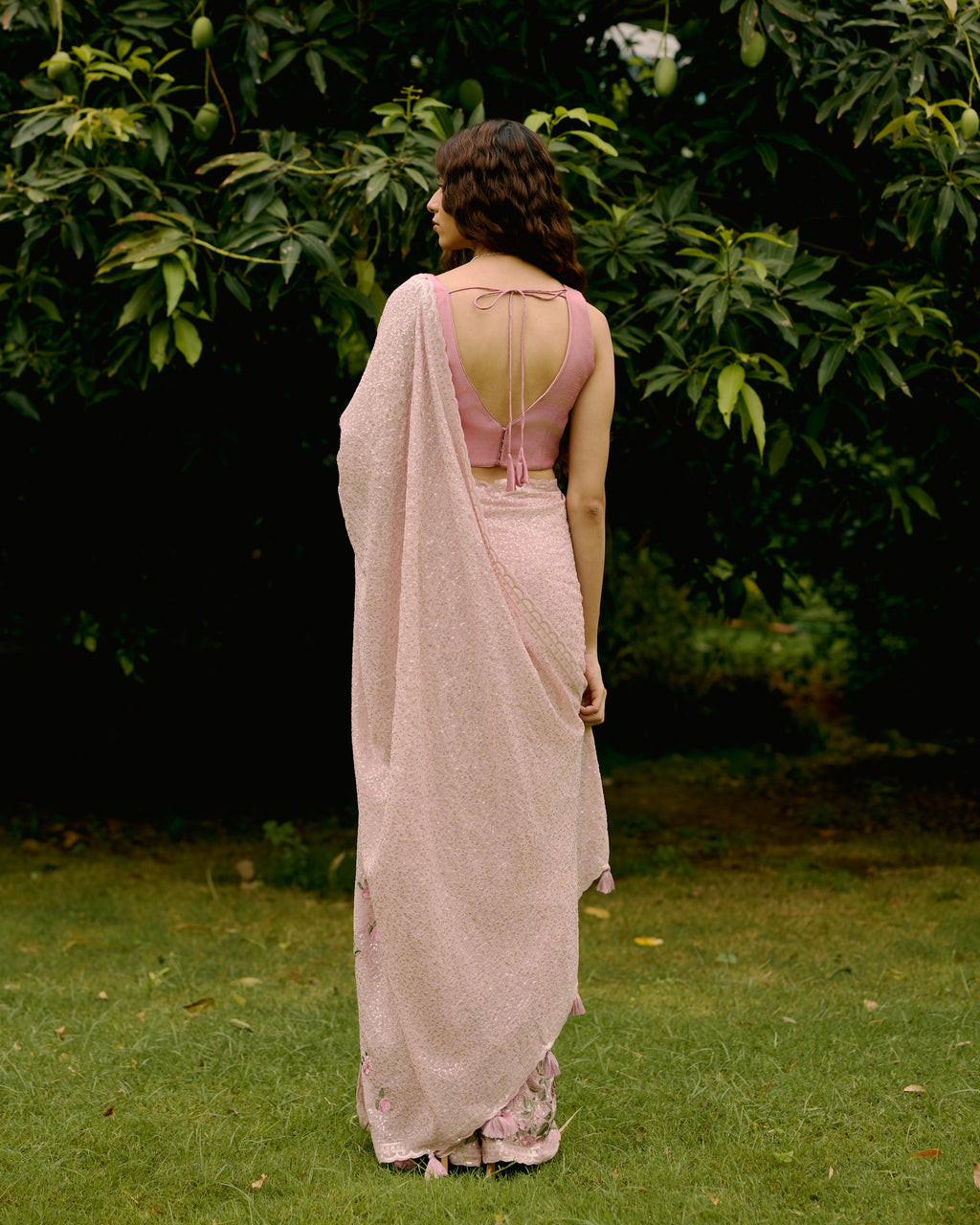 Pink Georgette Sequins and Threadwork Saree