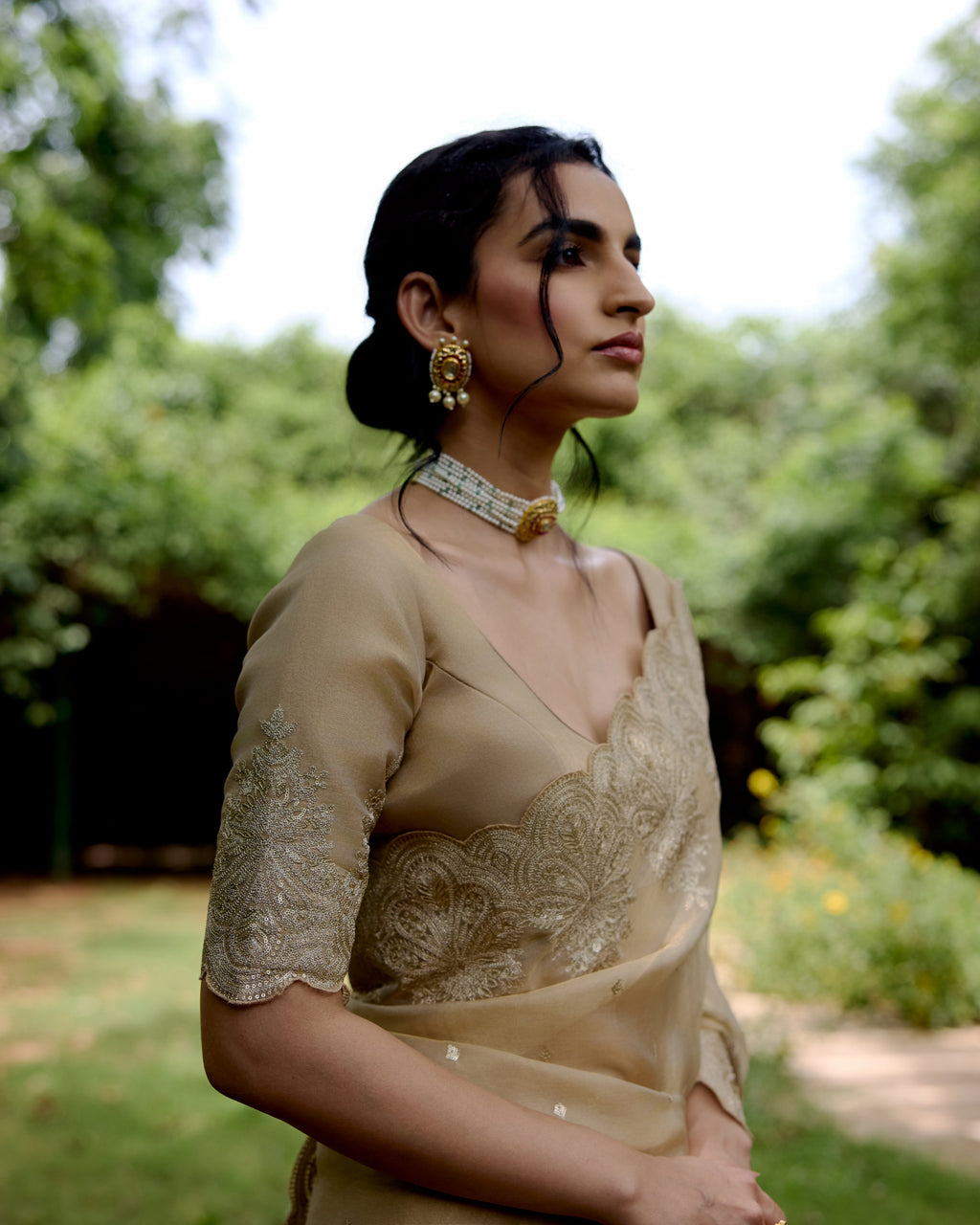 Gold Organza Tissue Saree with Sequin and Zari