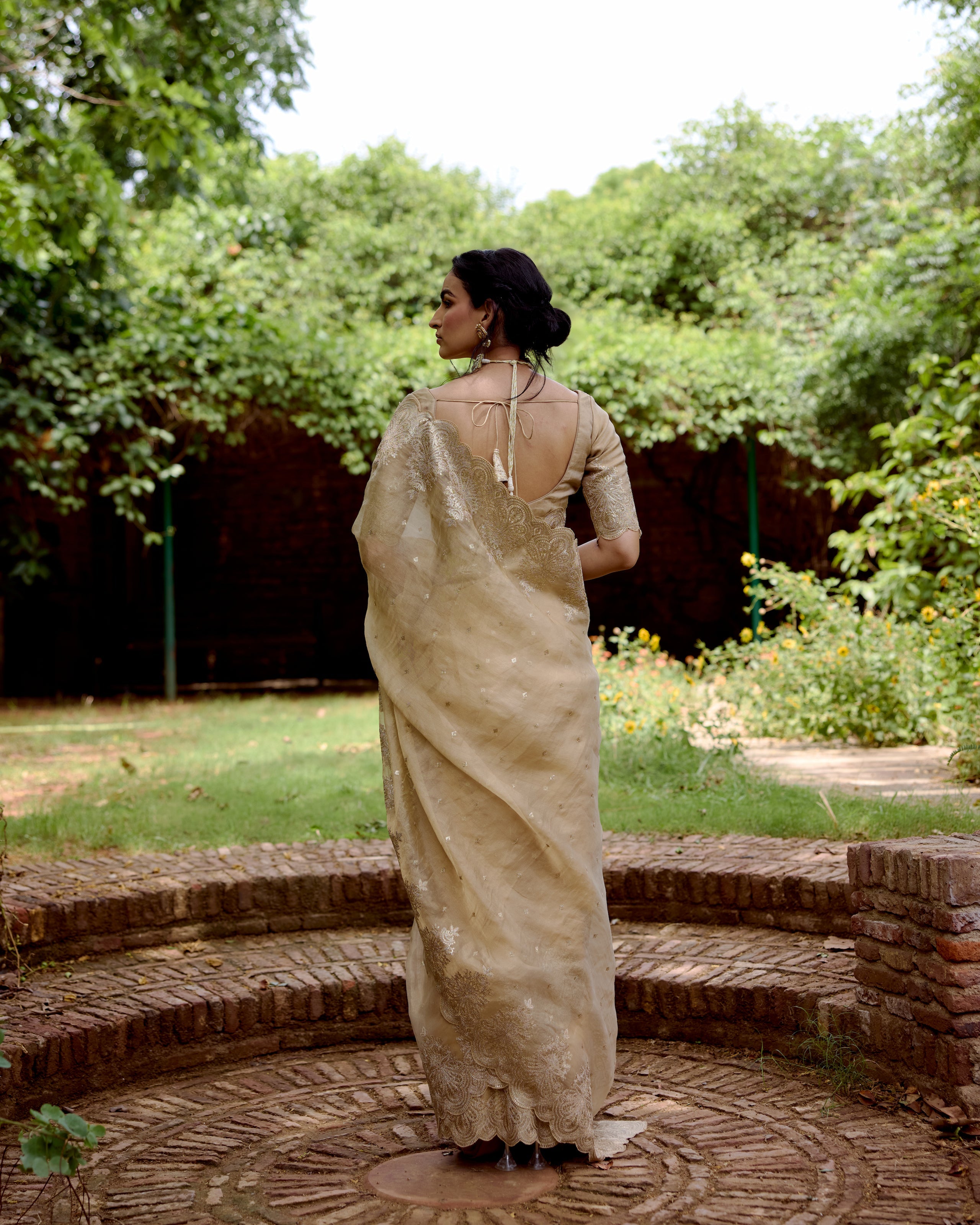 Gold Organza Tissue Saree with Sequin and Zari