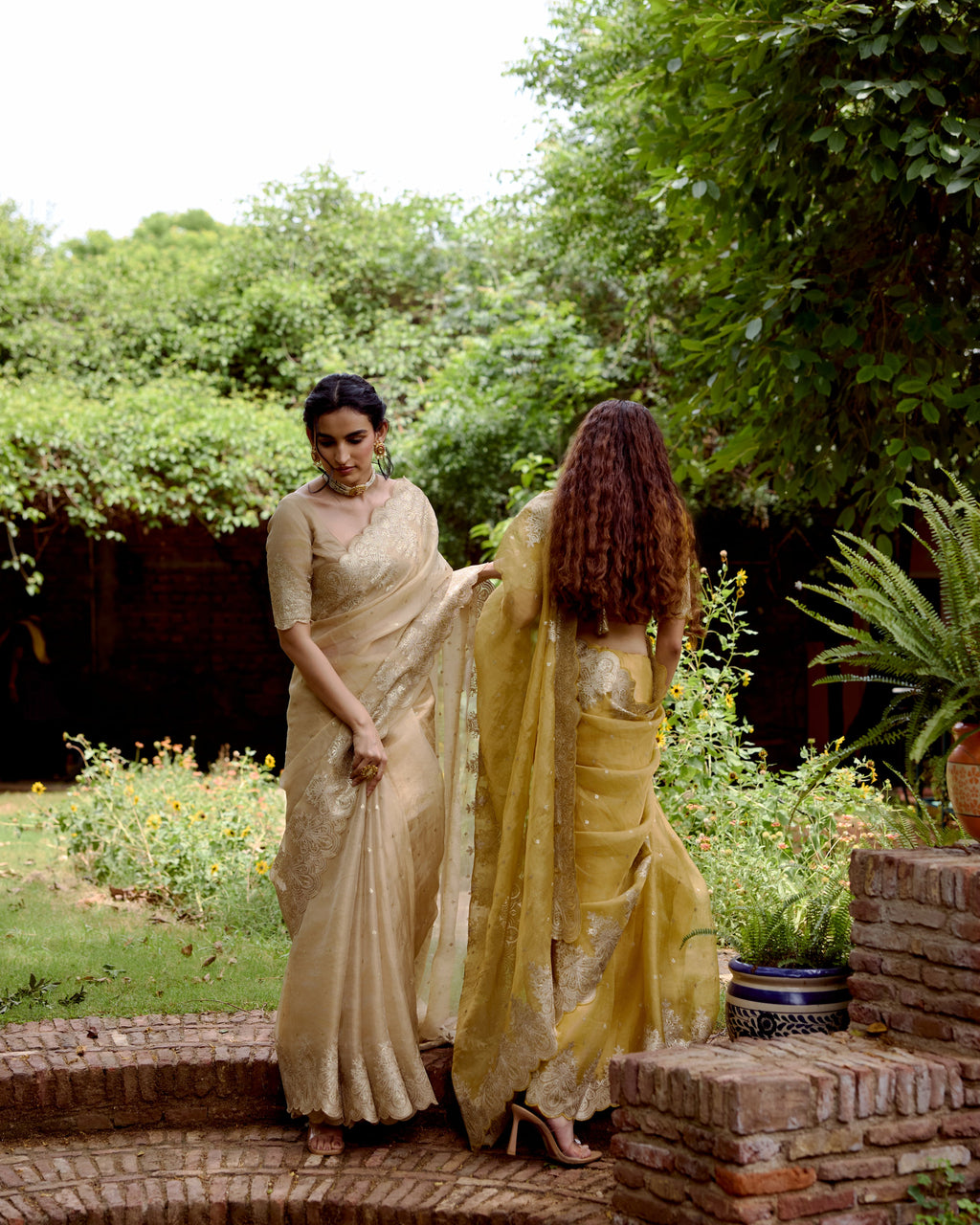 Gold Organza Tissue Saree with Sequin and Zari