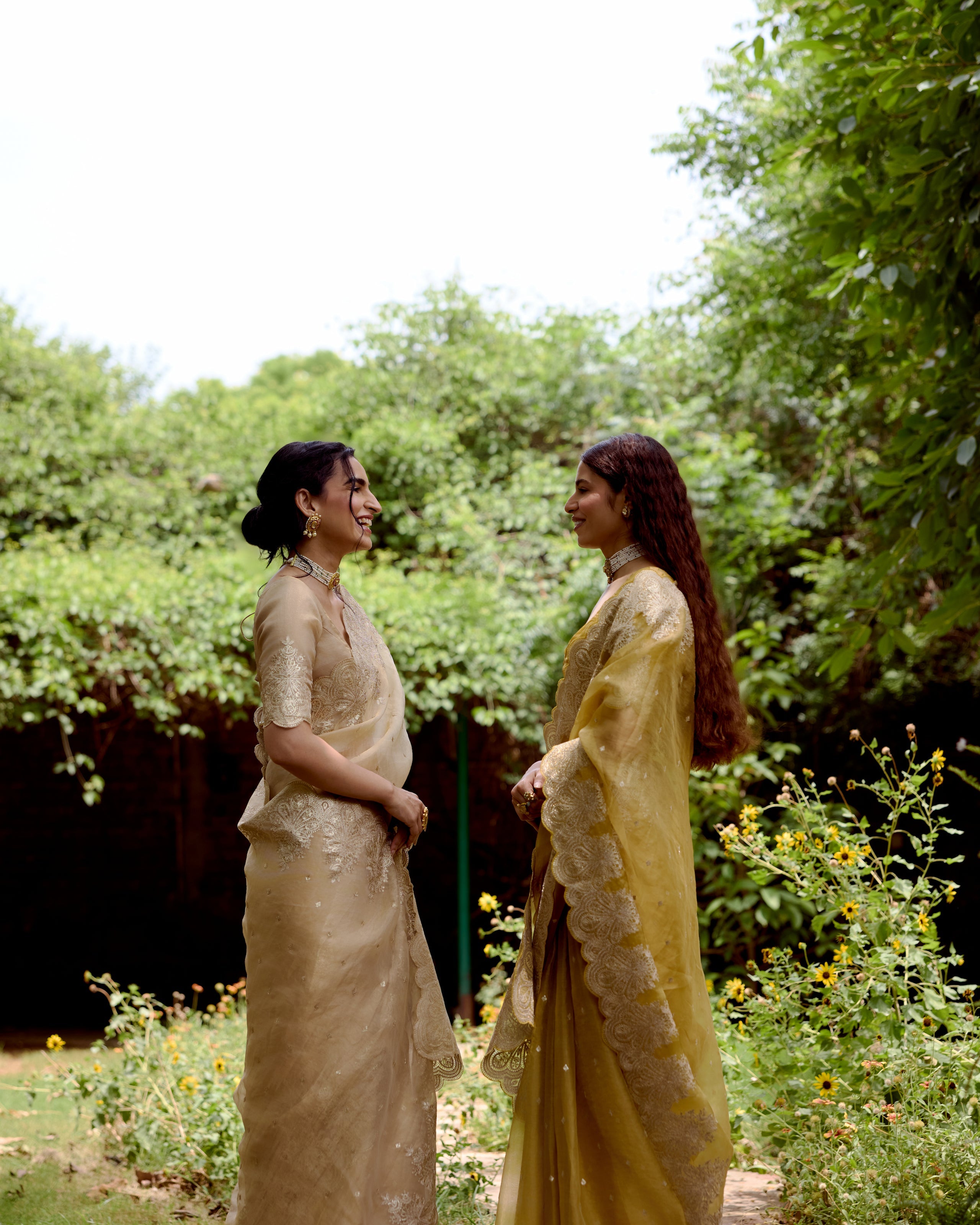 Yellow Gold Organza Tissue Saree with Sequin and Zari