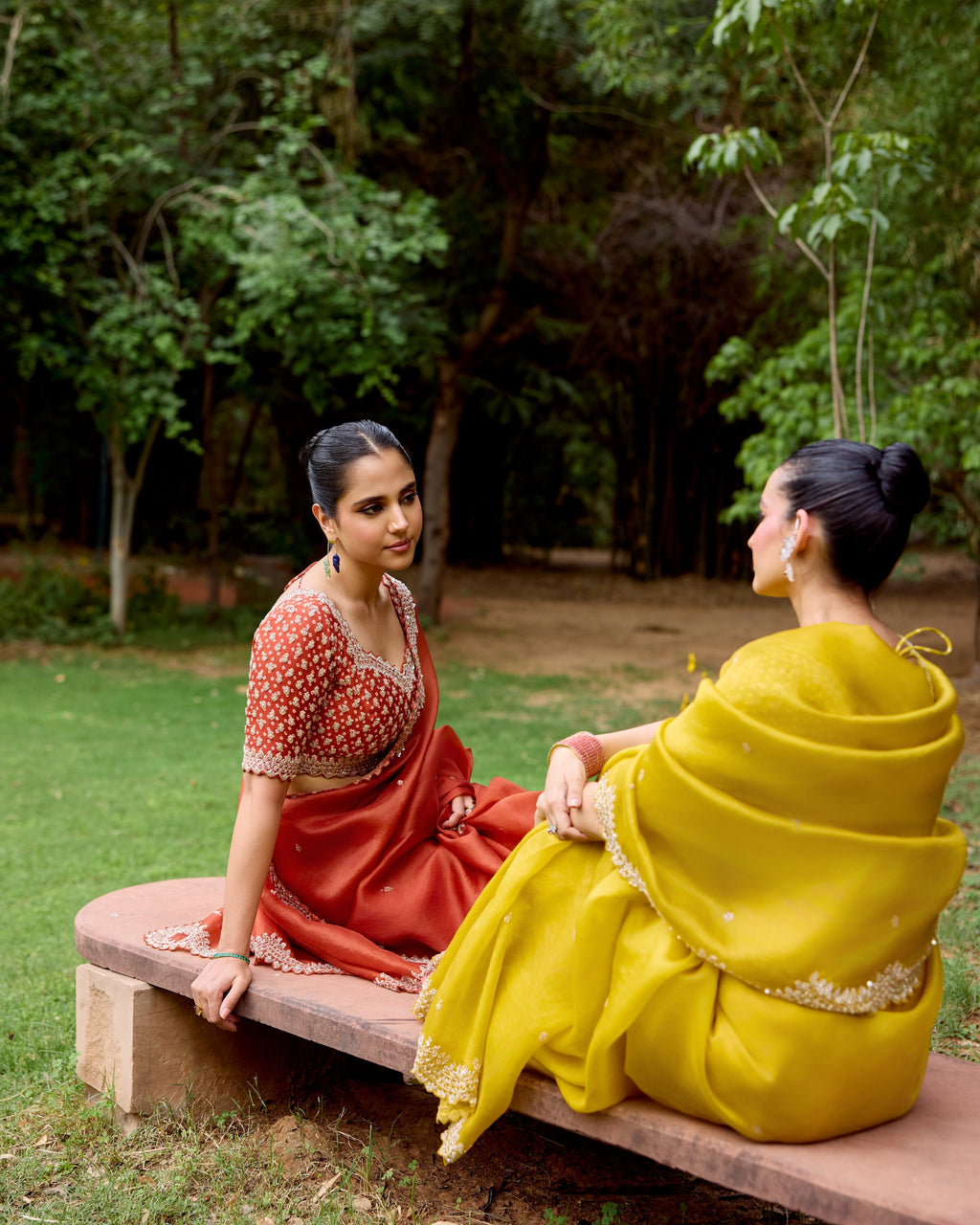Rust Organza Saree with Pearls