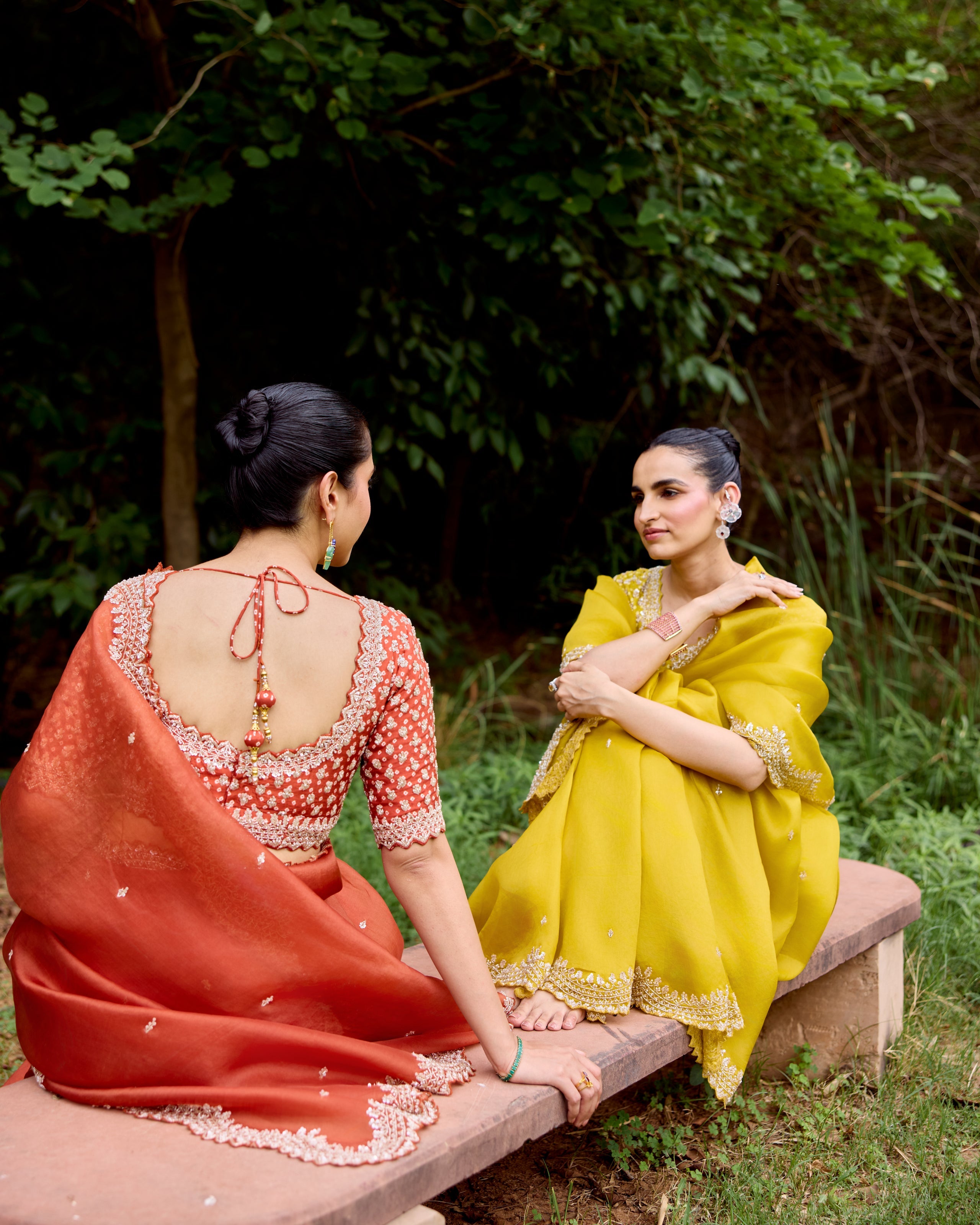 Yellow Organza Saree with Pearls