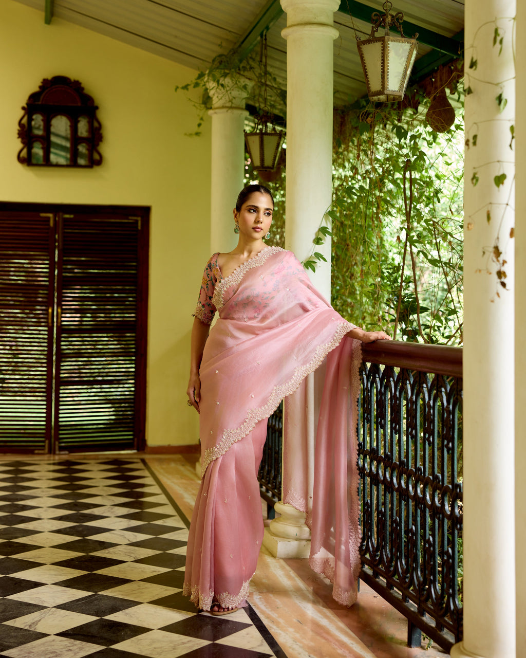 Pink Organza Sequin Embroidery Saree