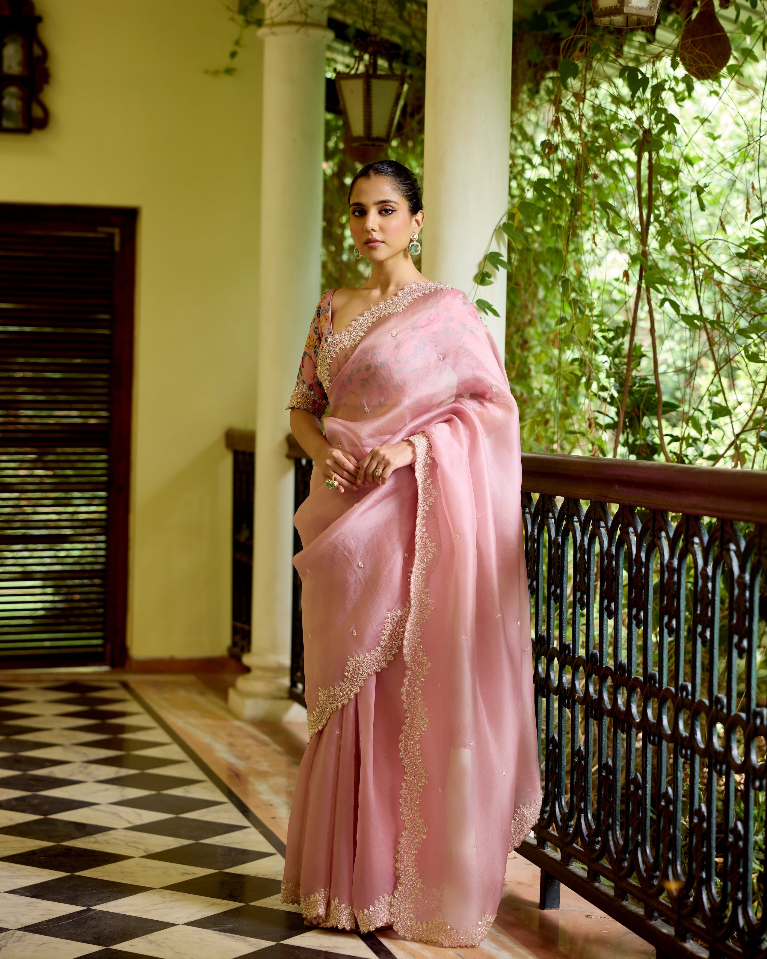 Pink Organza Sequin Embroidery Saree