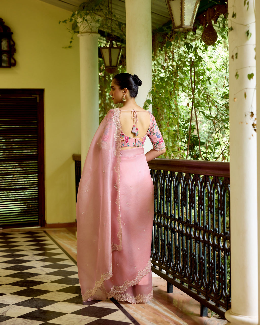 Pink Organza Sequin Embroidery Saree