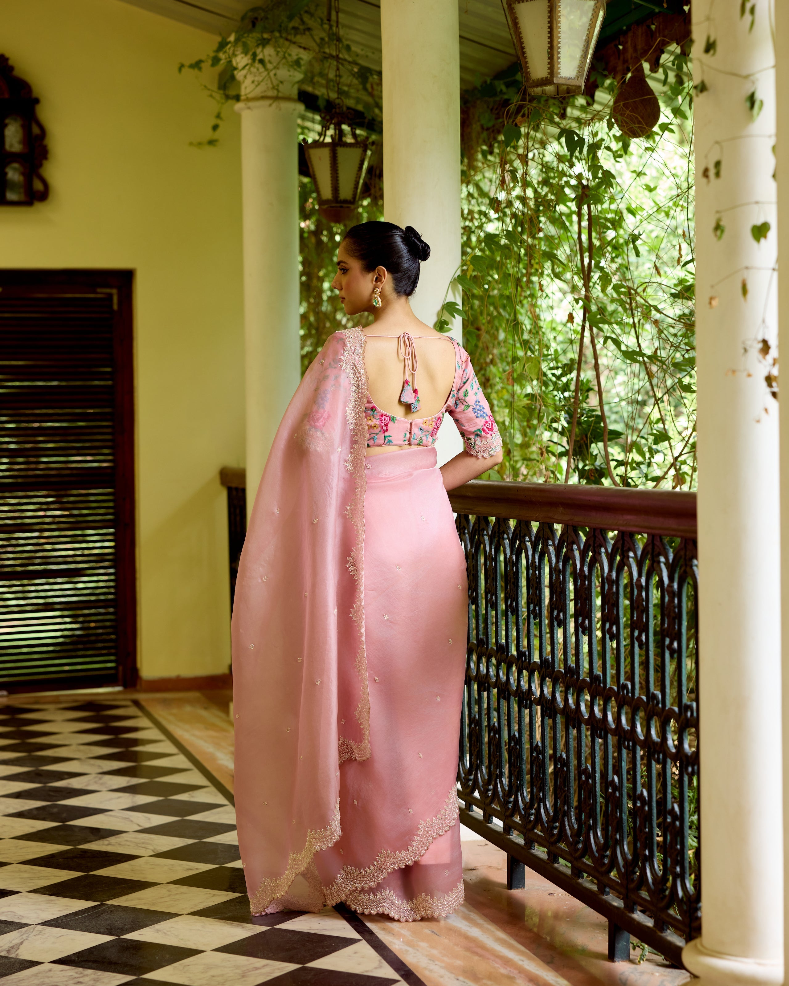 Pink Organza Sequin Embroidery Saree