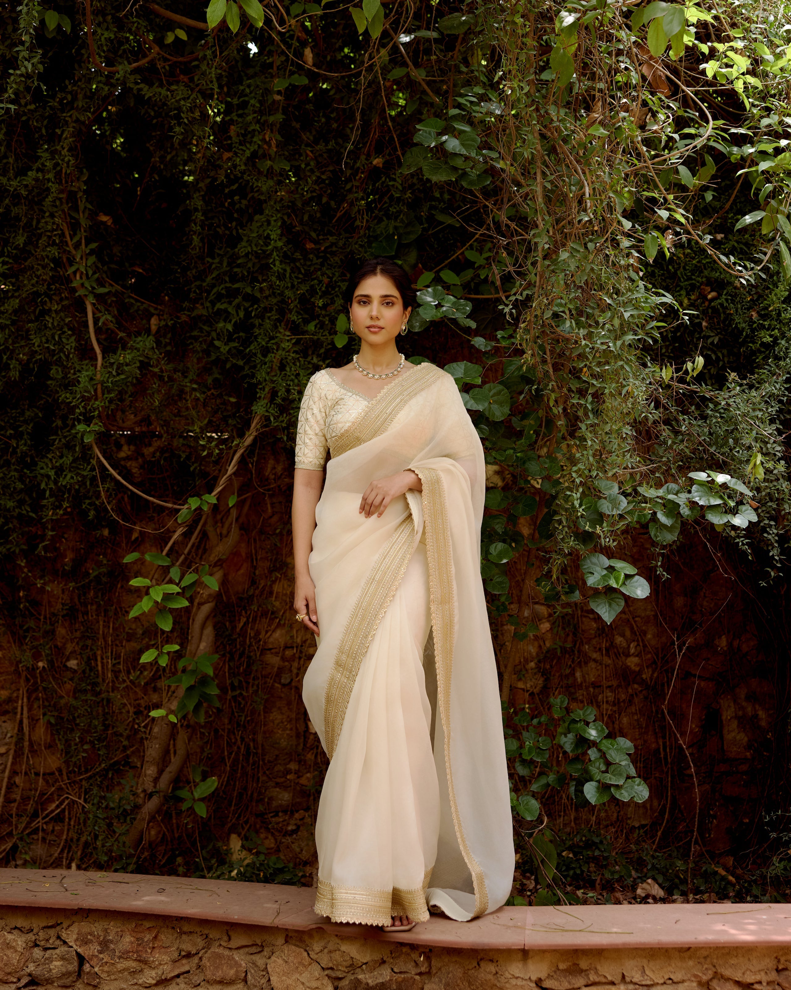 Ivory Organza Saree with Zari