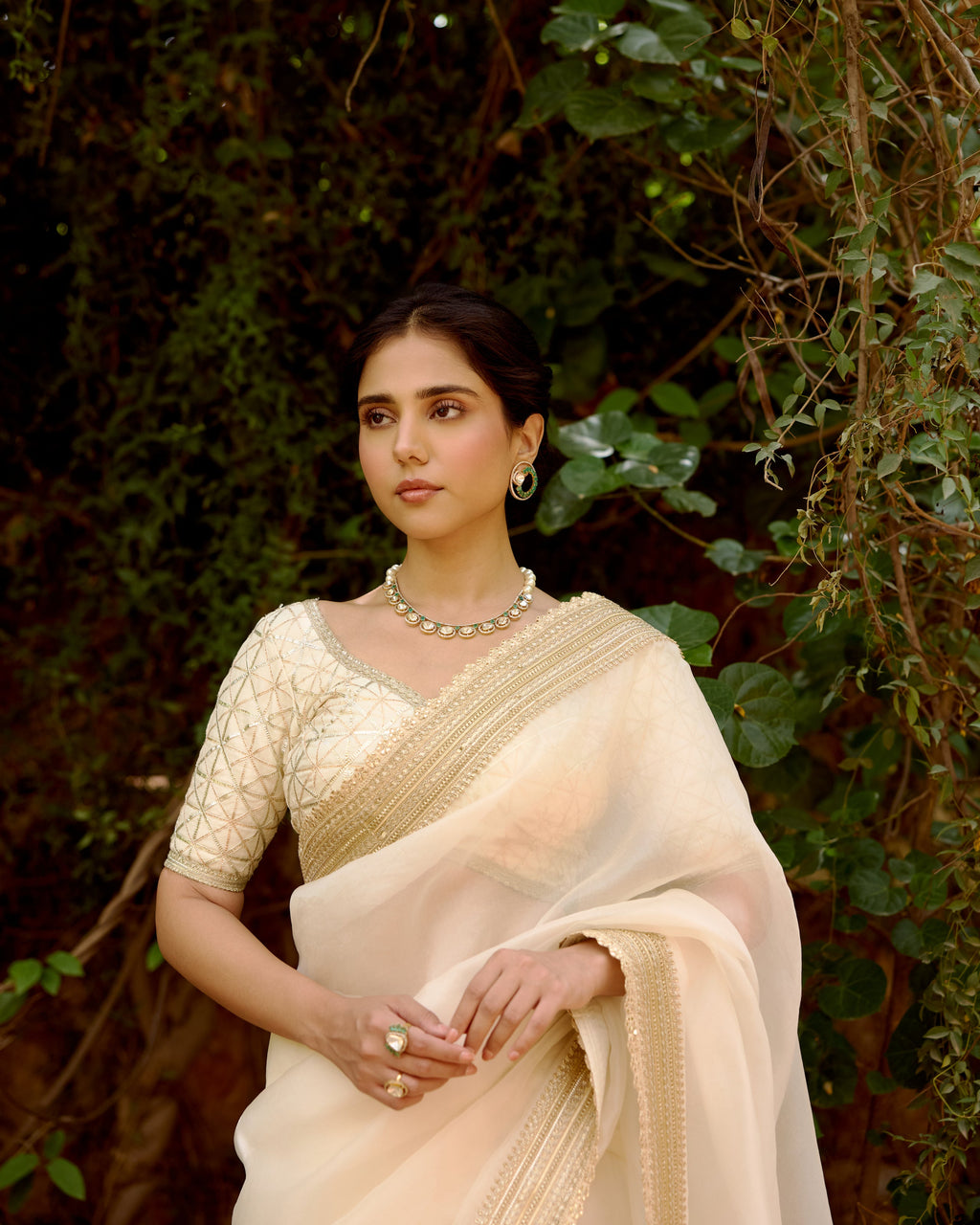 Ivory Organza Saree with Zari