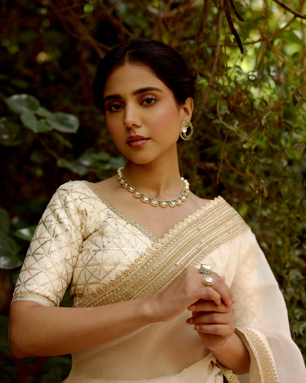 Ivory Organza Saree with Zari