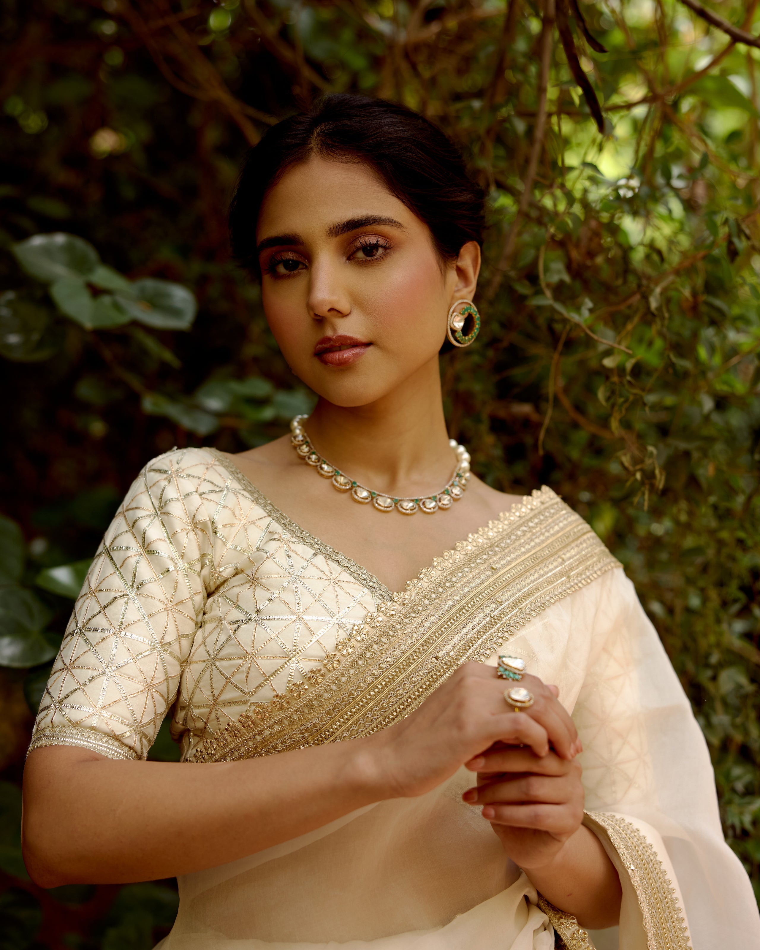 Ivory Organza Saree with Zari