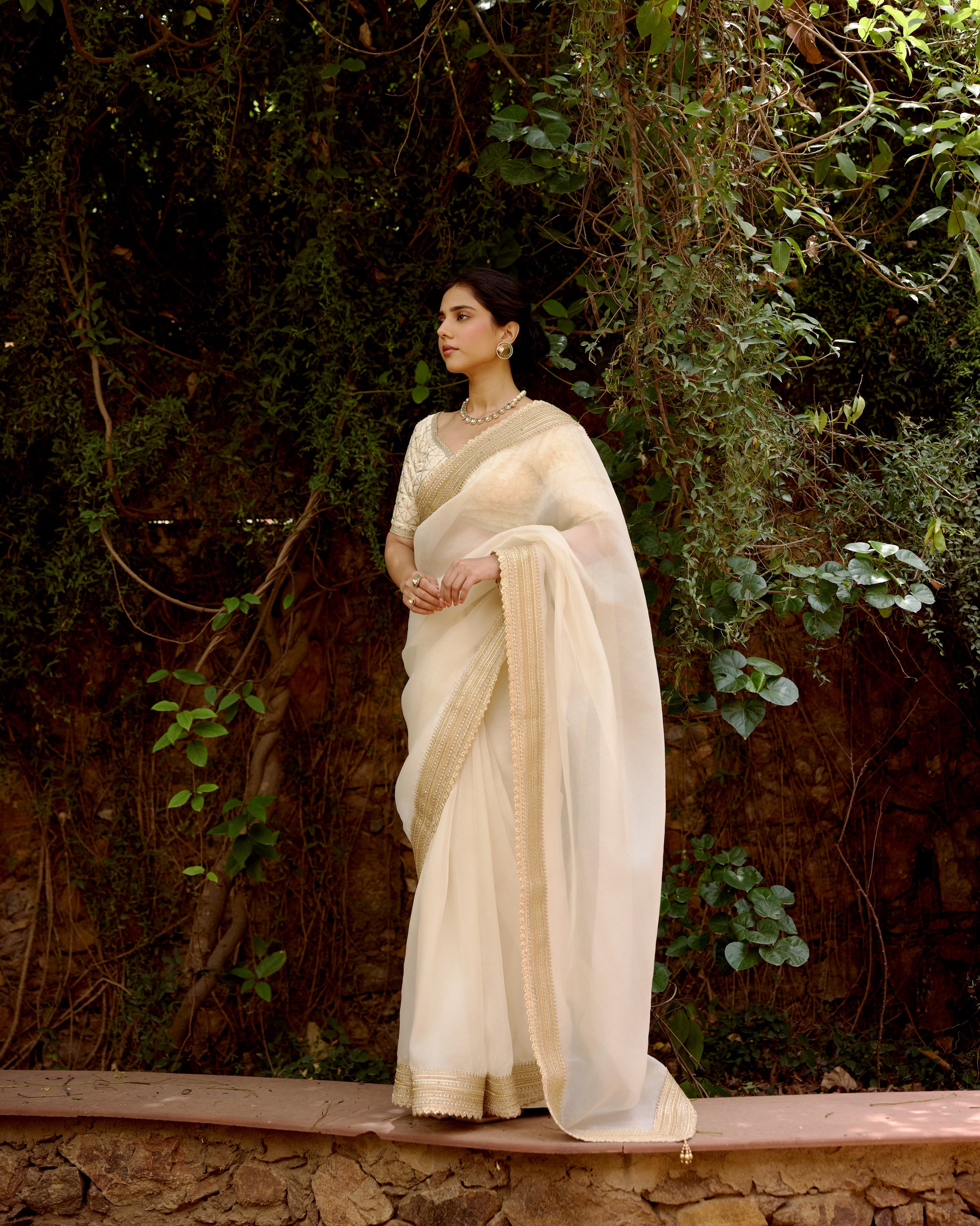 Ivory Organza Saree with Zari