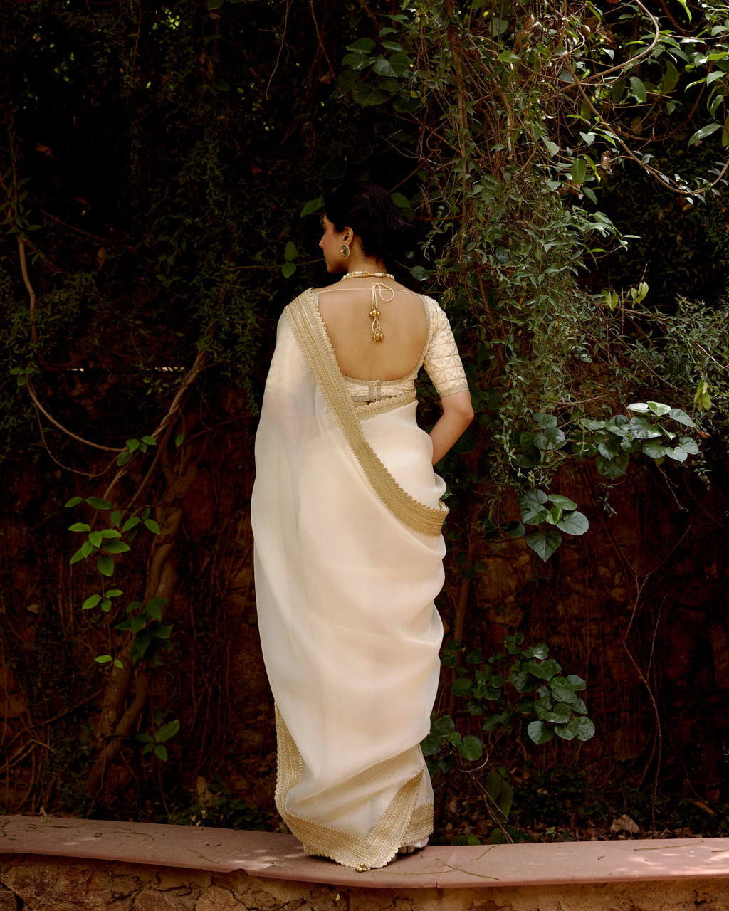 Ivory Organza Saree with Zari