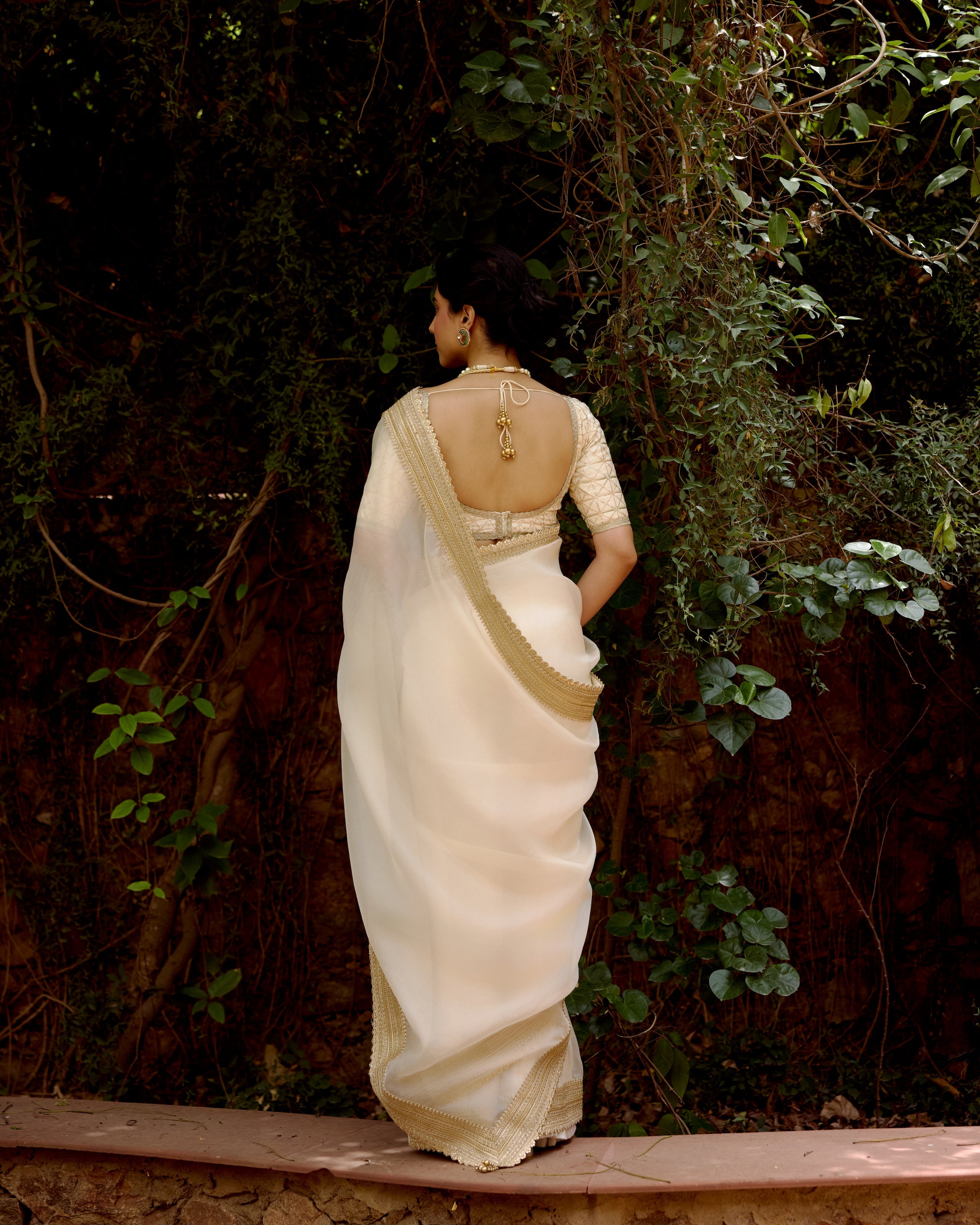 Ivory Organza Saree with Zari