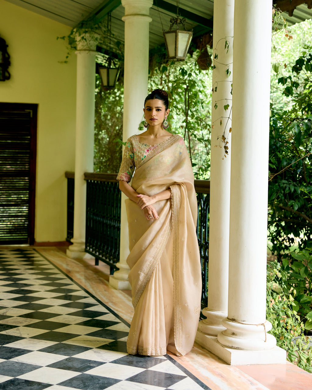 Beige Organza Saree with Cutdana and Pearls