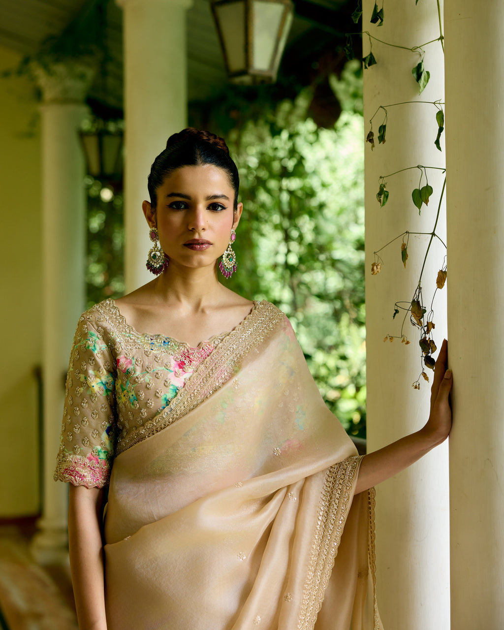 Beige Organza Saree with Cutdana and Pearls