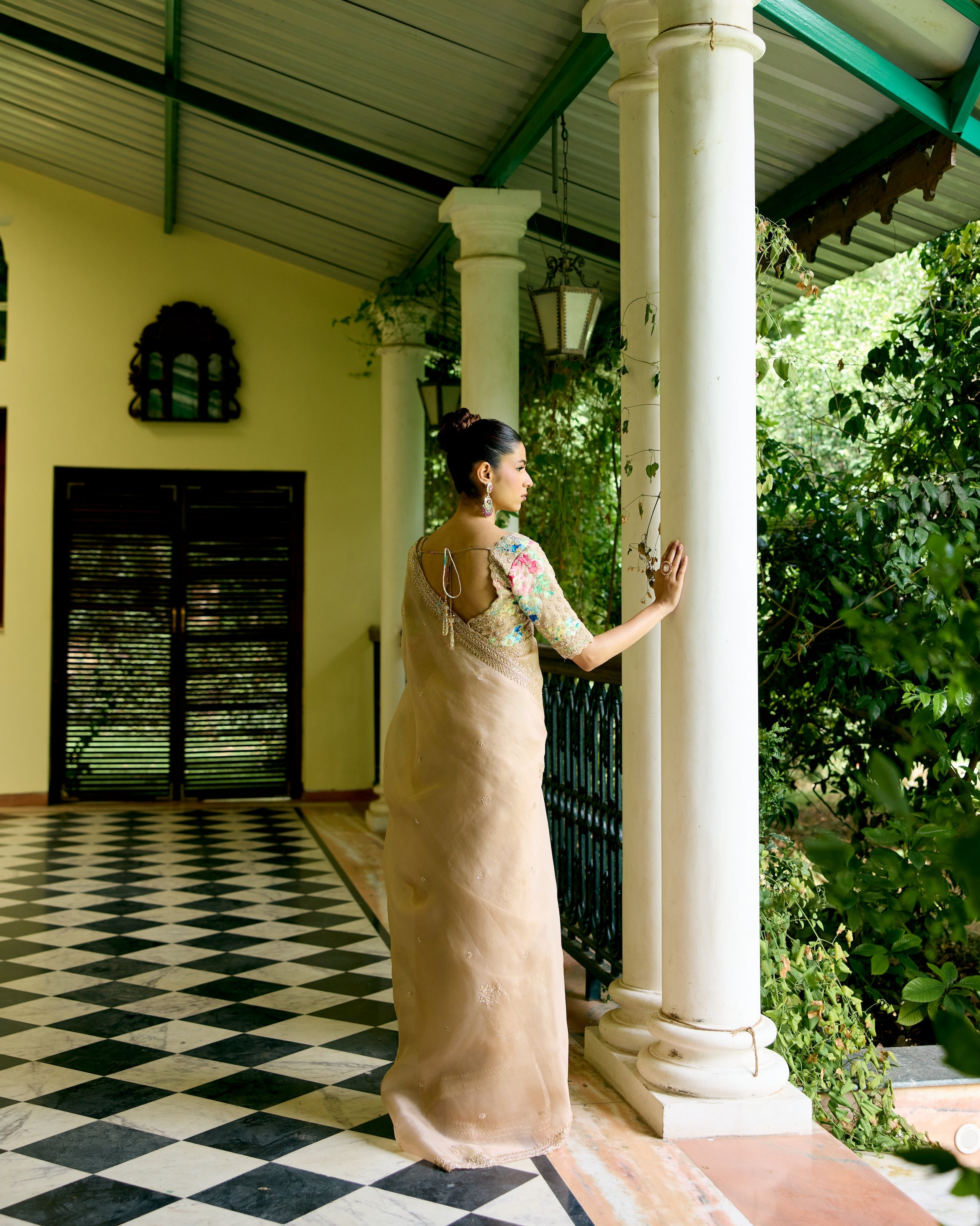 Beige Organza Saree with Cutdana and Pearls