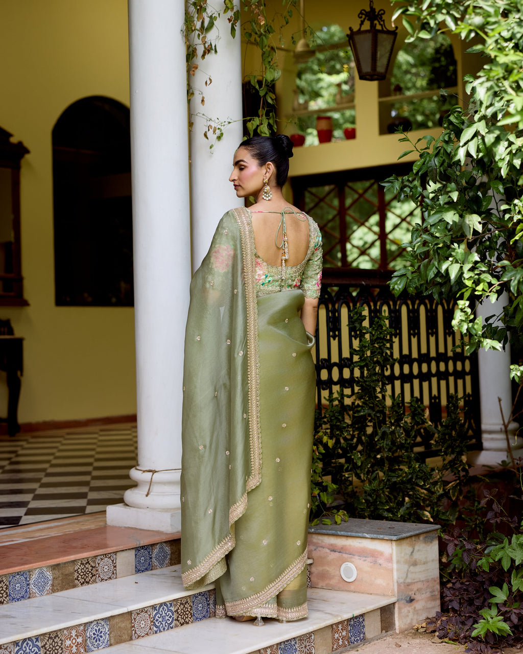 Sage Green Organza Saree with Cutdana and Pearls